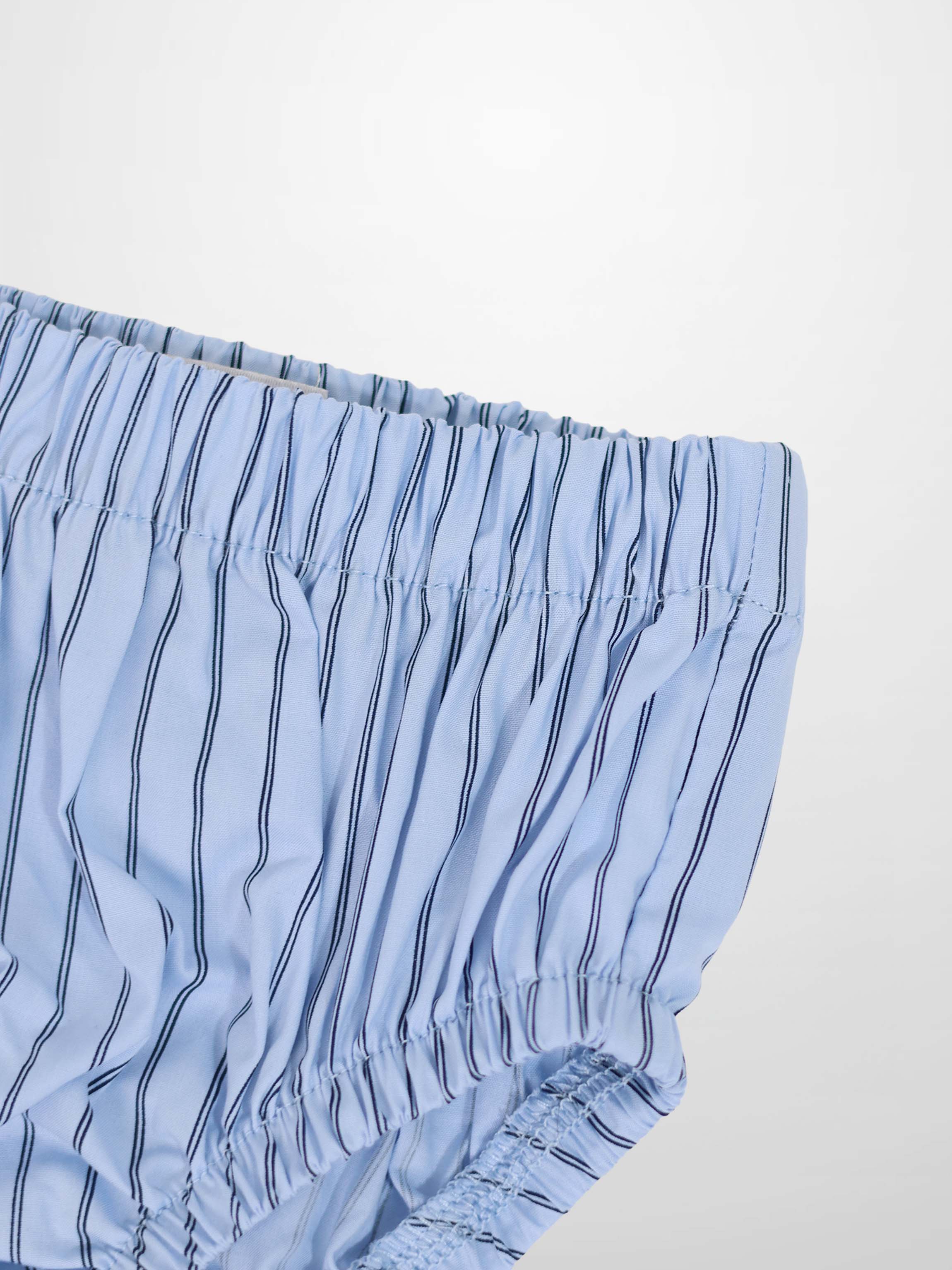 Striped cotton bloomers for boys by Adee, light blue with navy stripes, elastic waistband