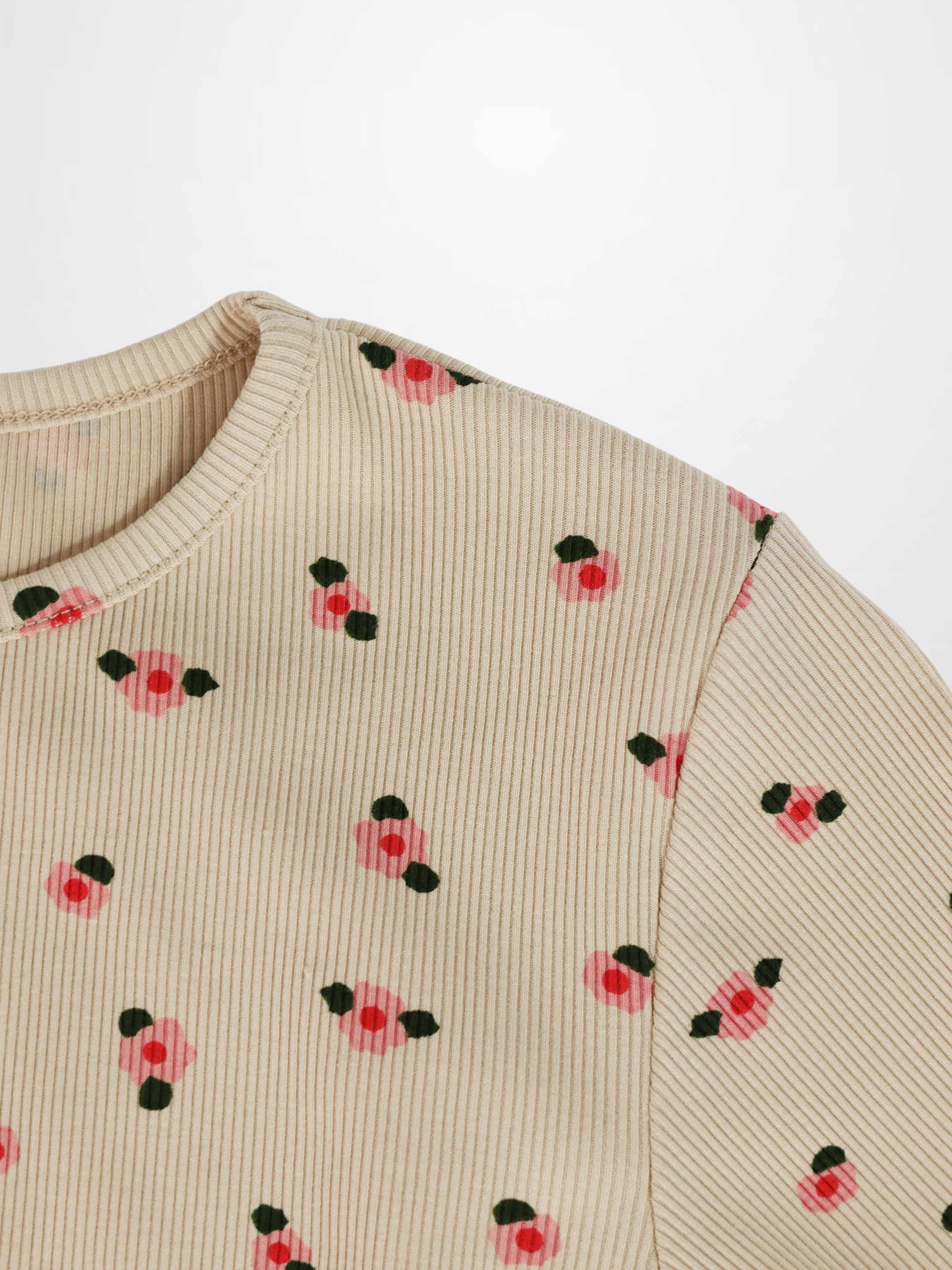 Tan Floral T-shirt - 3/4 Sleeve