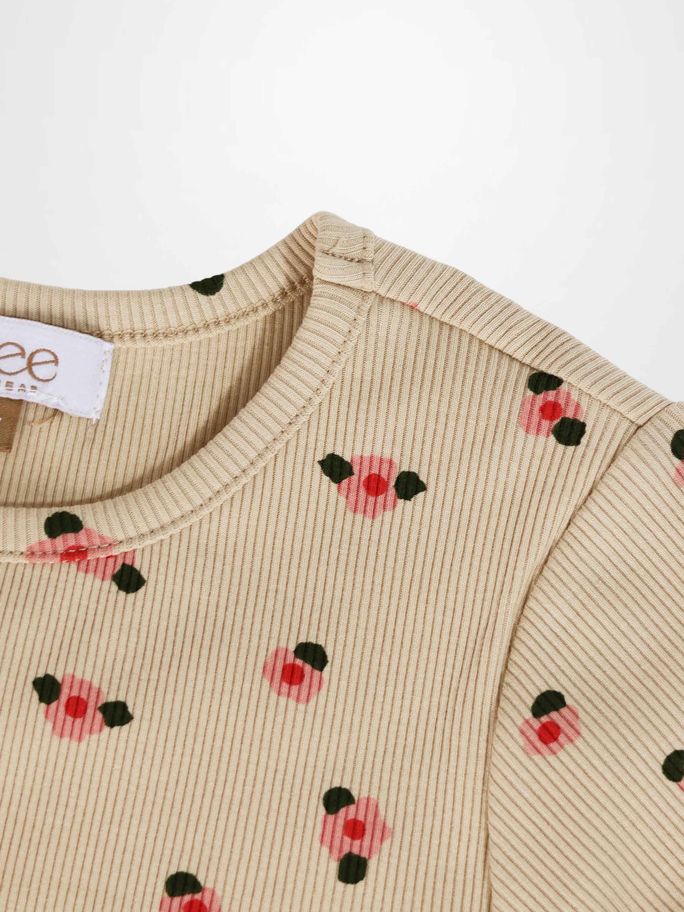 Tan Floral T-shirt - Short Sleeve