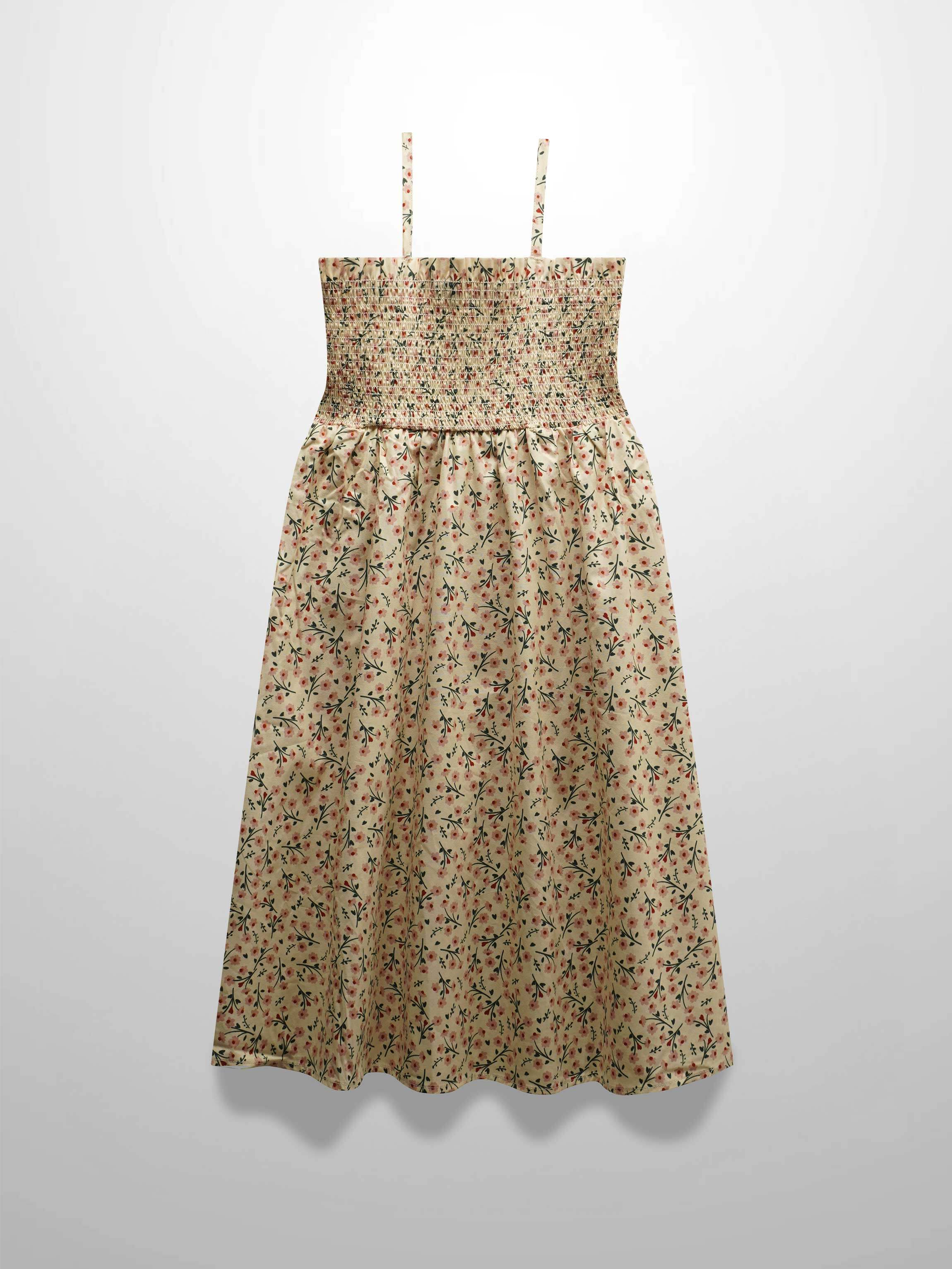 Floral maxi dress light tan