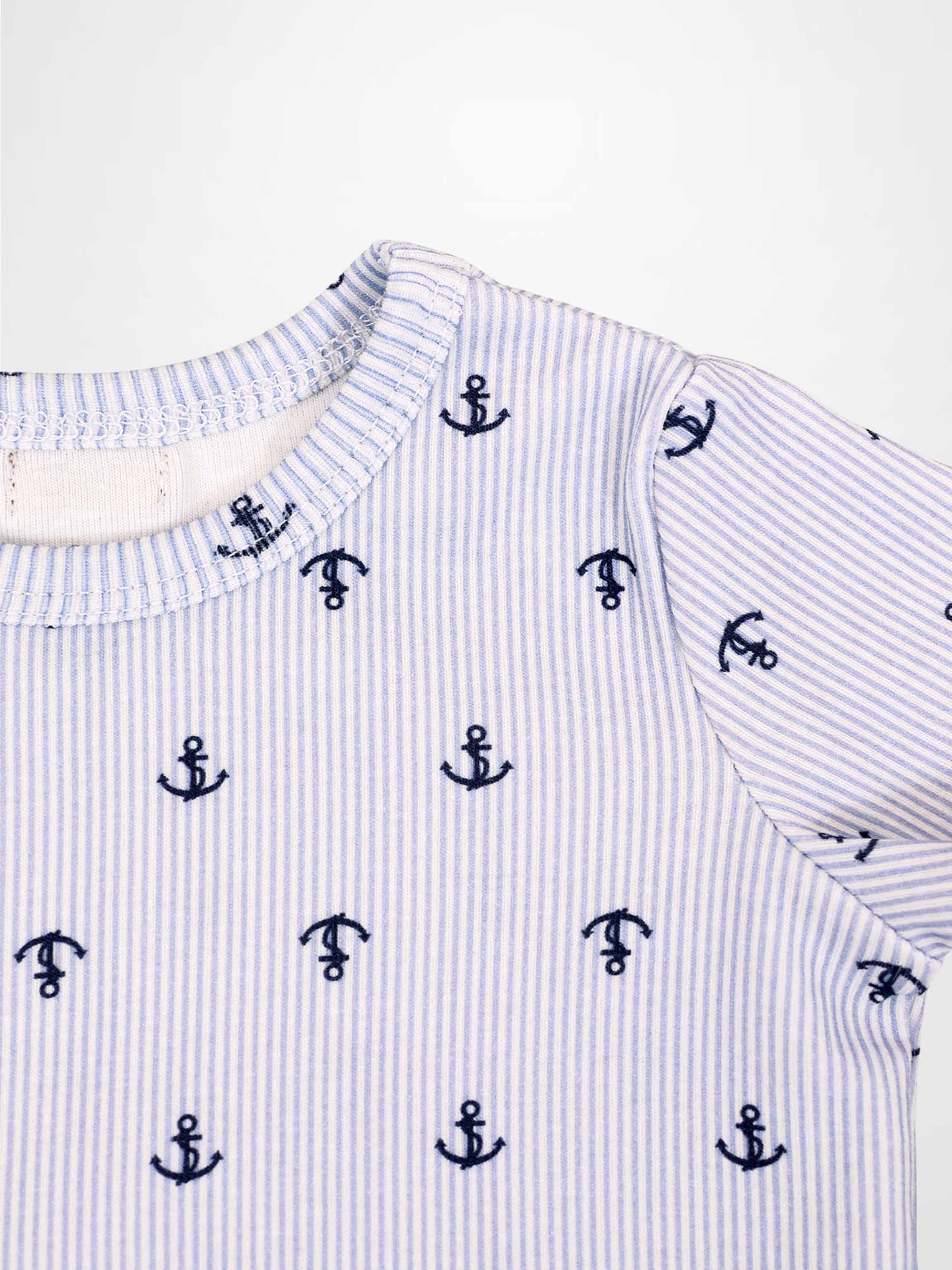 Anchor Set - Blue; blue and white striped top with navy anchor prints for little boys