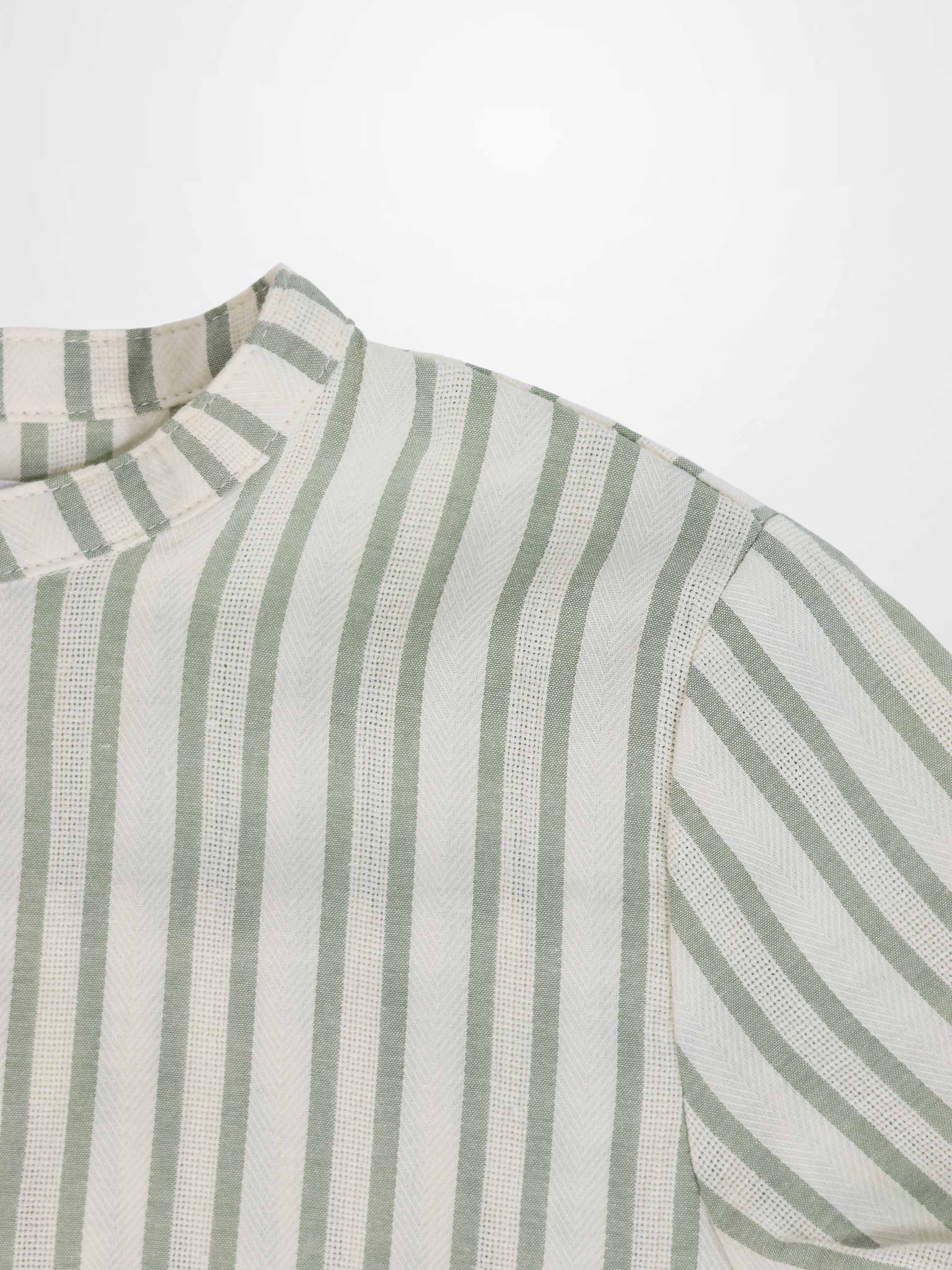 Green striped shirt and bloomers set for little boys by Adee, dressy apparel