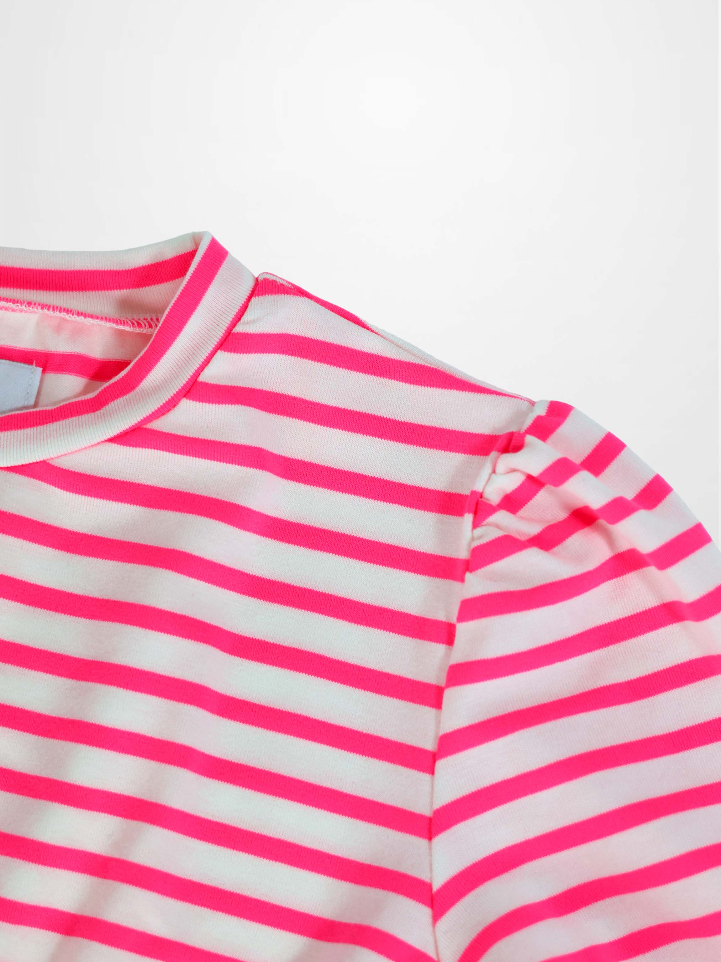 Neon pink striped dress for girls by Adee, 3/4 sleeve