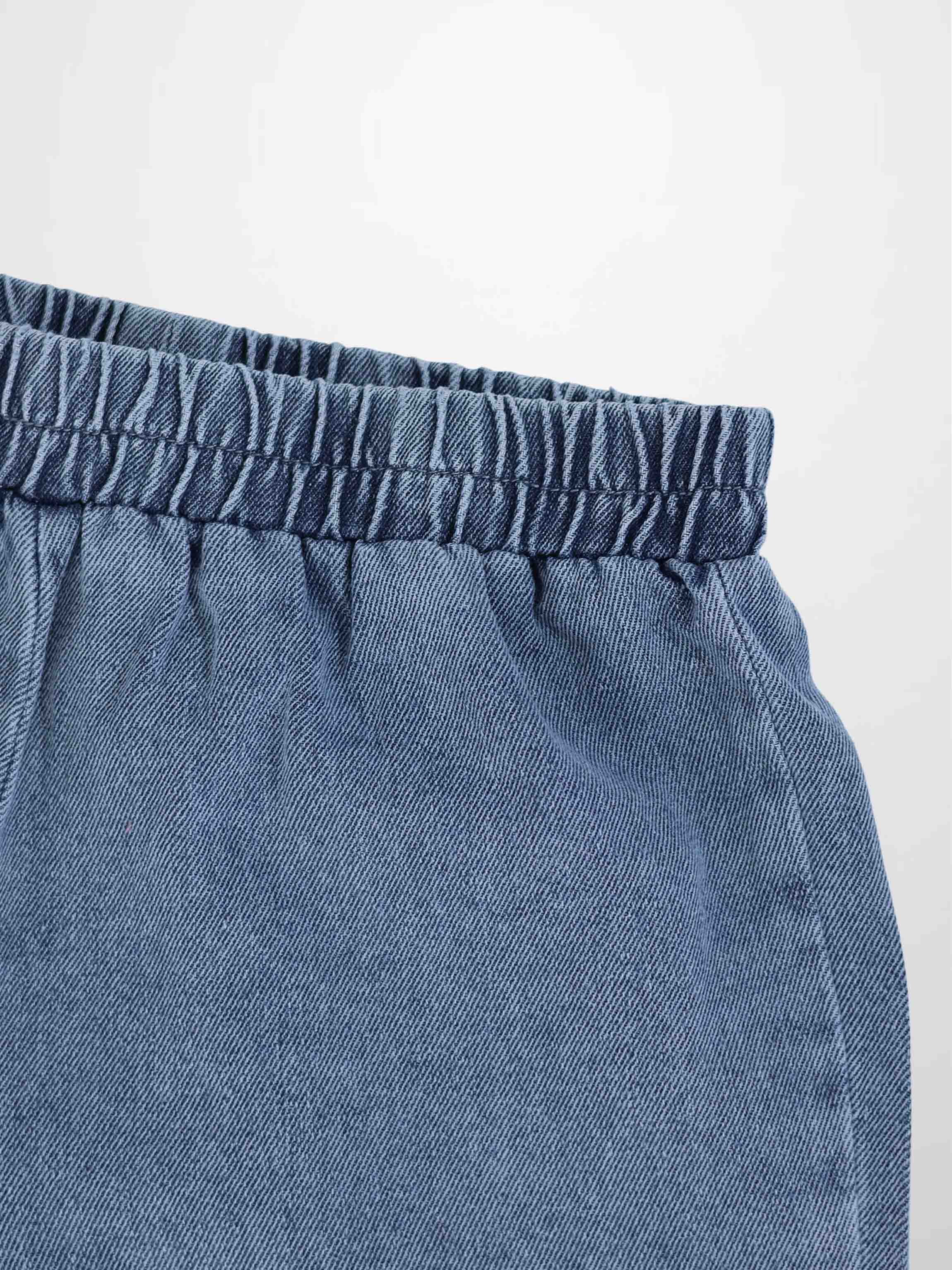 Blue denim boxy shorts for boys by Adee with elastic waistband