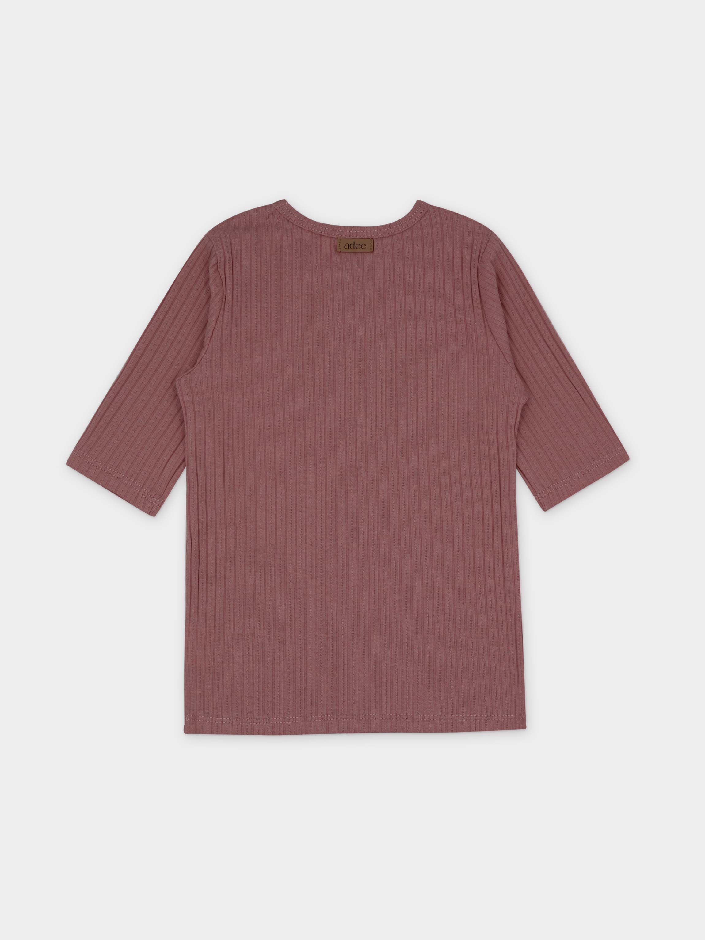 Pointelle V-Neck Short Sleeve Shirt & Skirt-Mauve