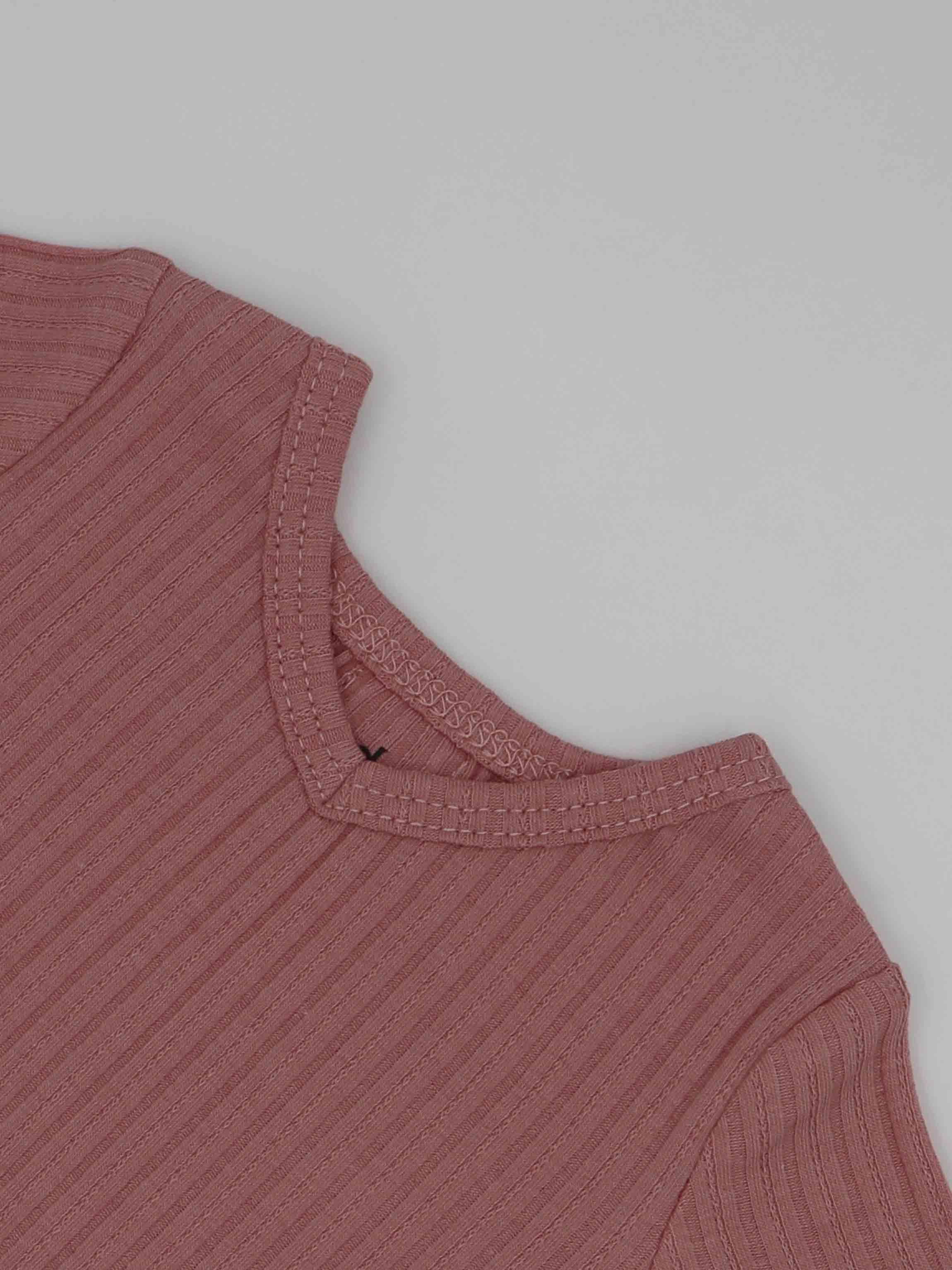 Pointelle V-Neck Short Sleeve Shirt & Skirt-Mauve