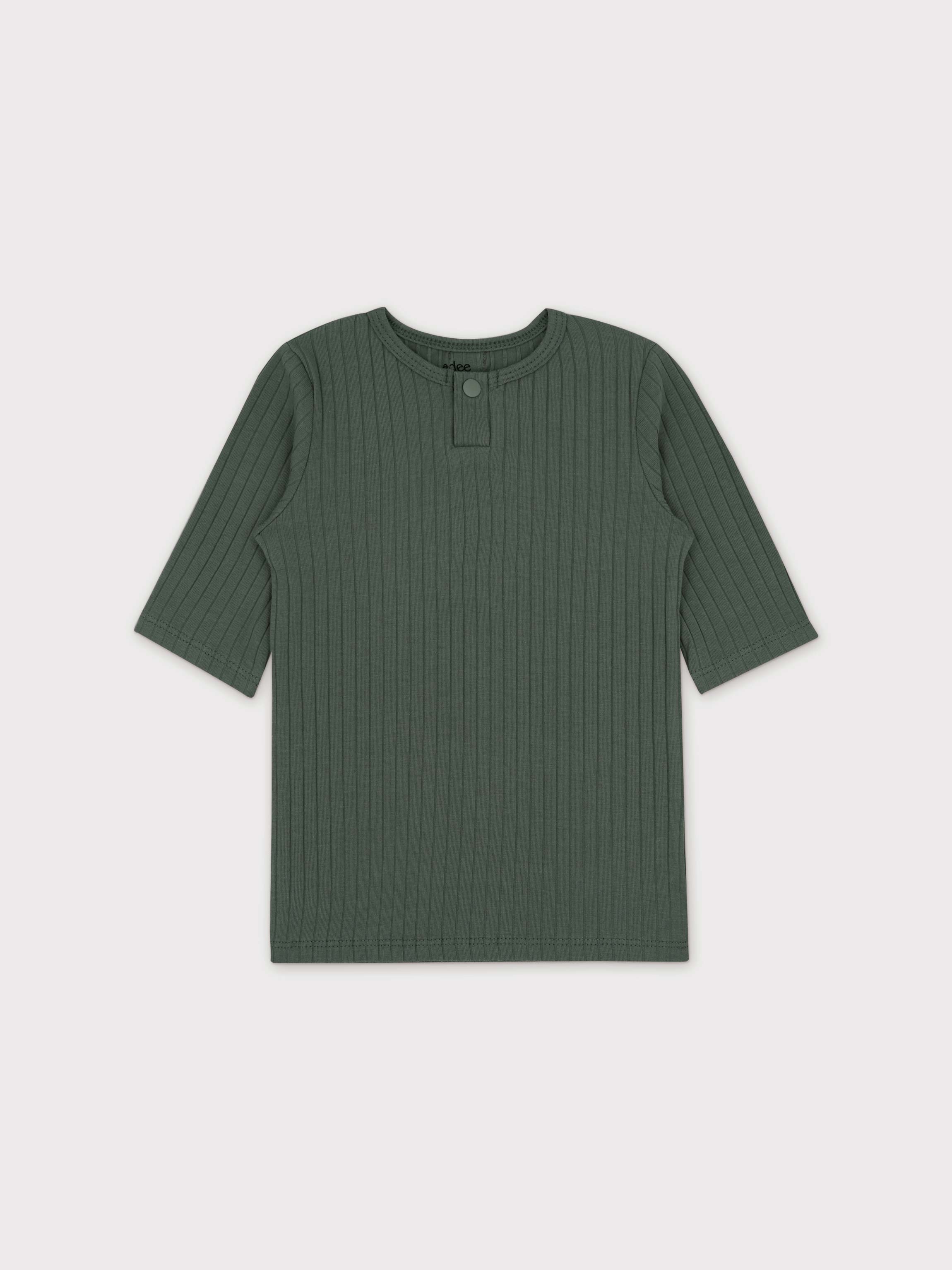 One Snap Henley 3/4 Sleeve Shirt & Skirt-Green