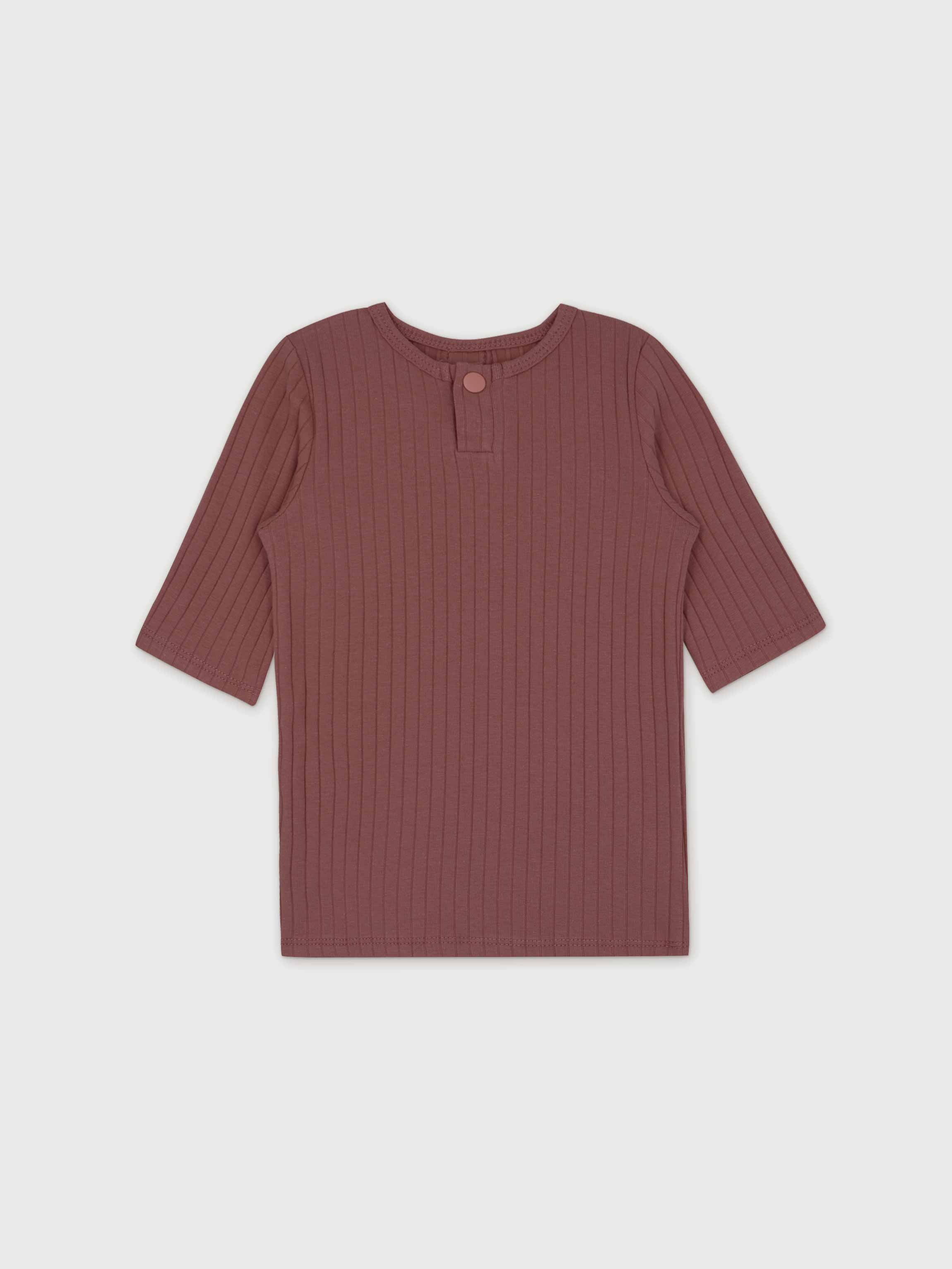 One Snap Henley 3/4 Sleeve Shirt & Skirt-Mauve