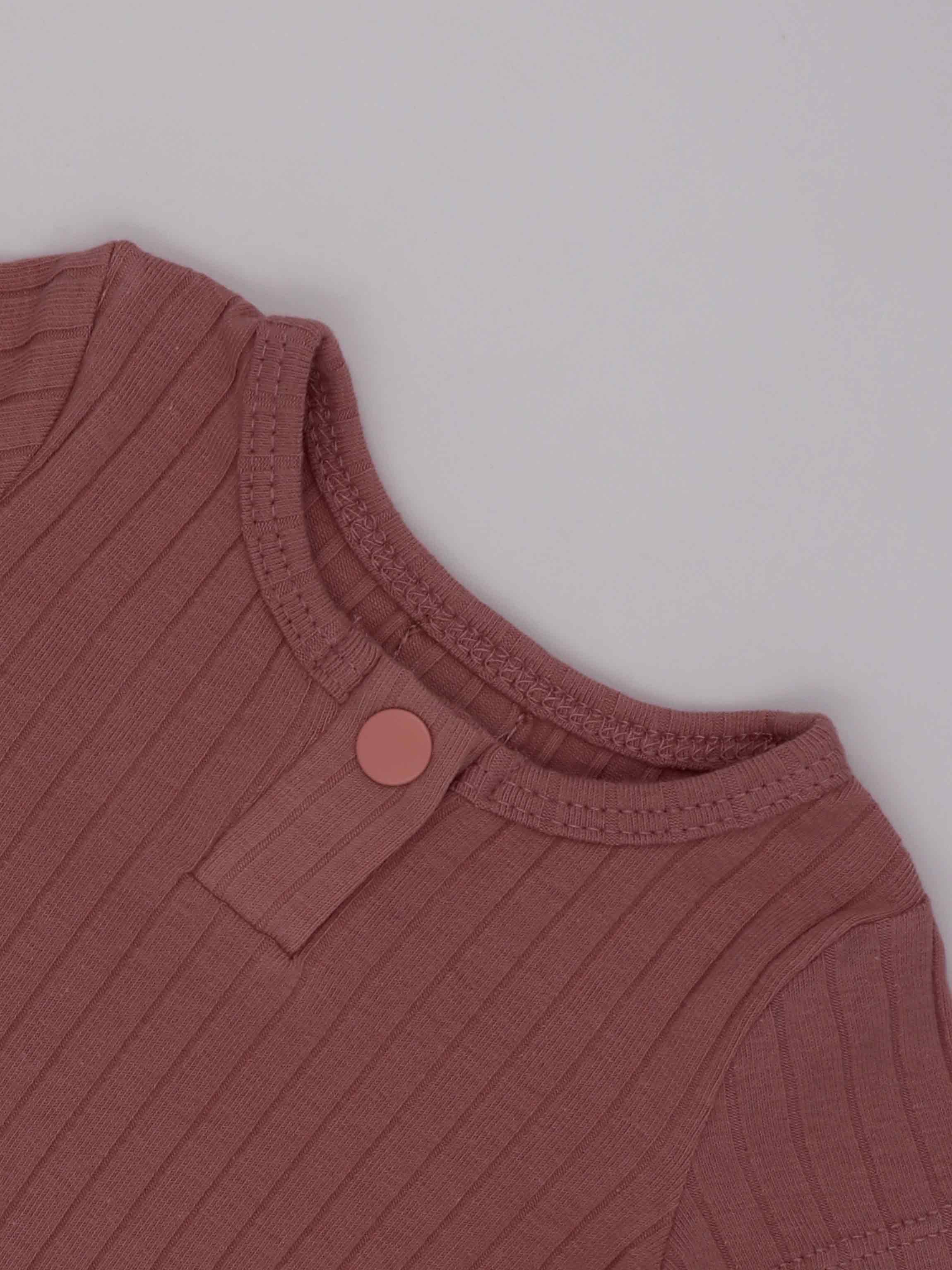 One Snap Henley 3/4 Sleeve Shirt & Skirt-Mauve