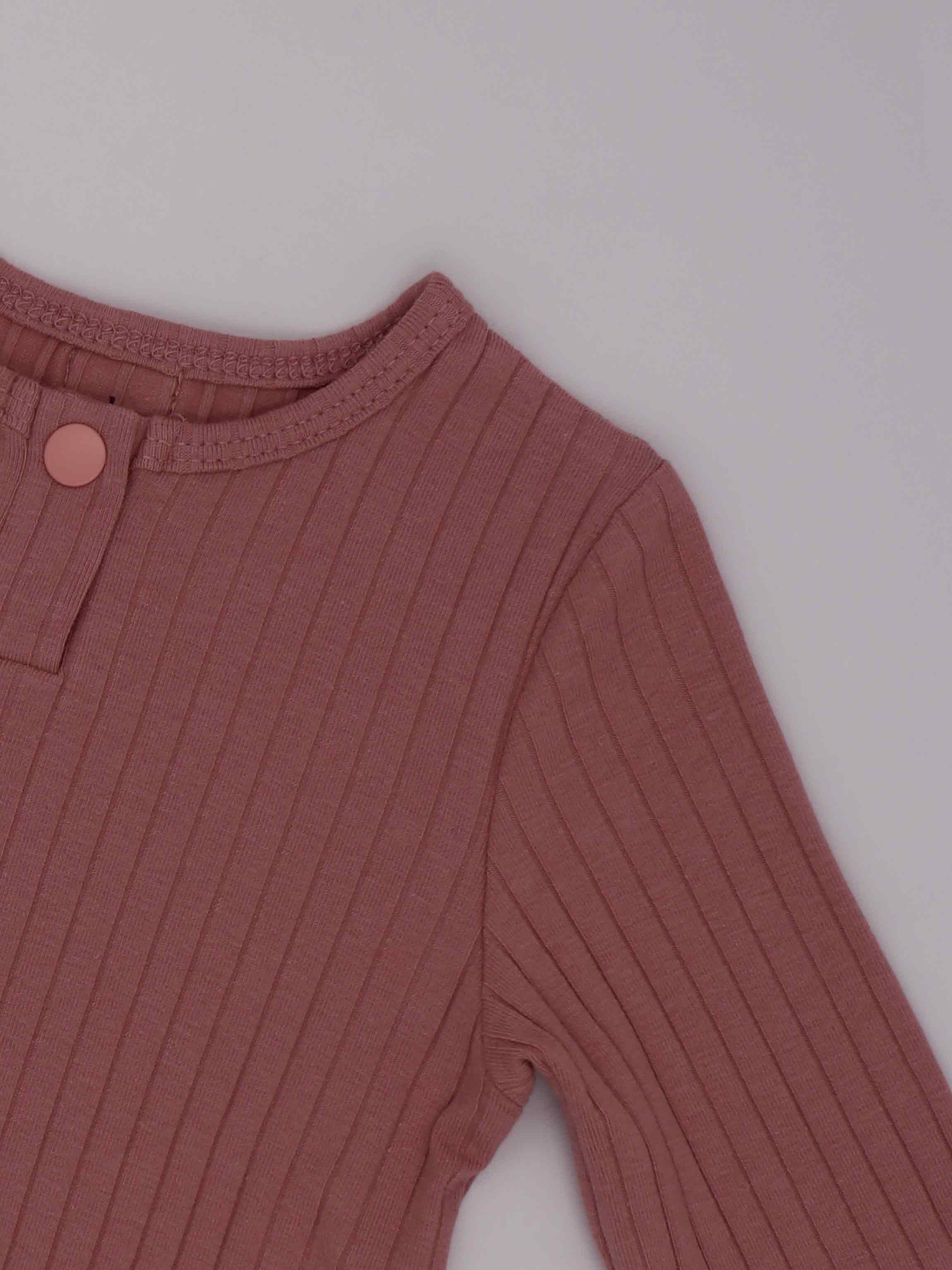 One Snap Henley 3/4 Sleeve Shirt & Skirt-Mauve