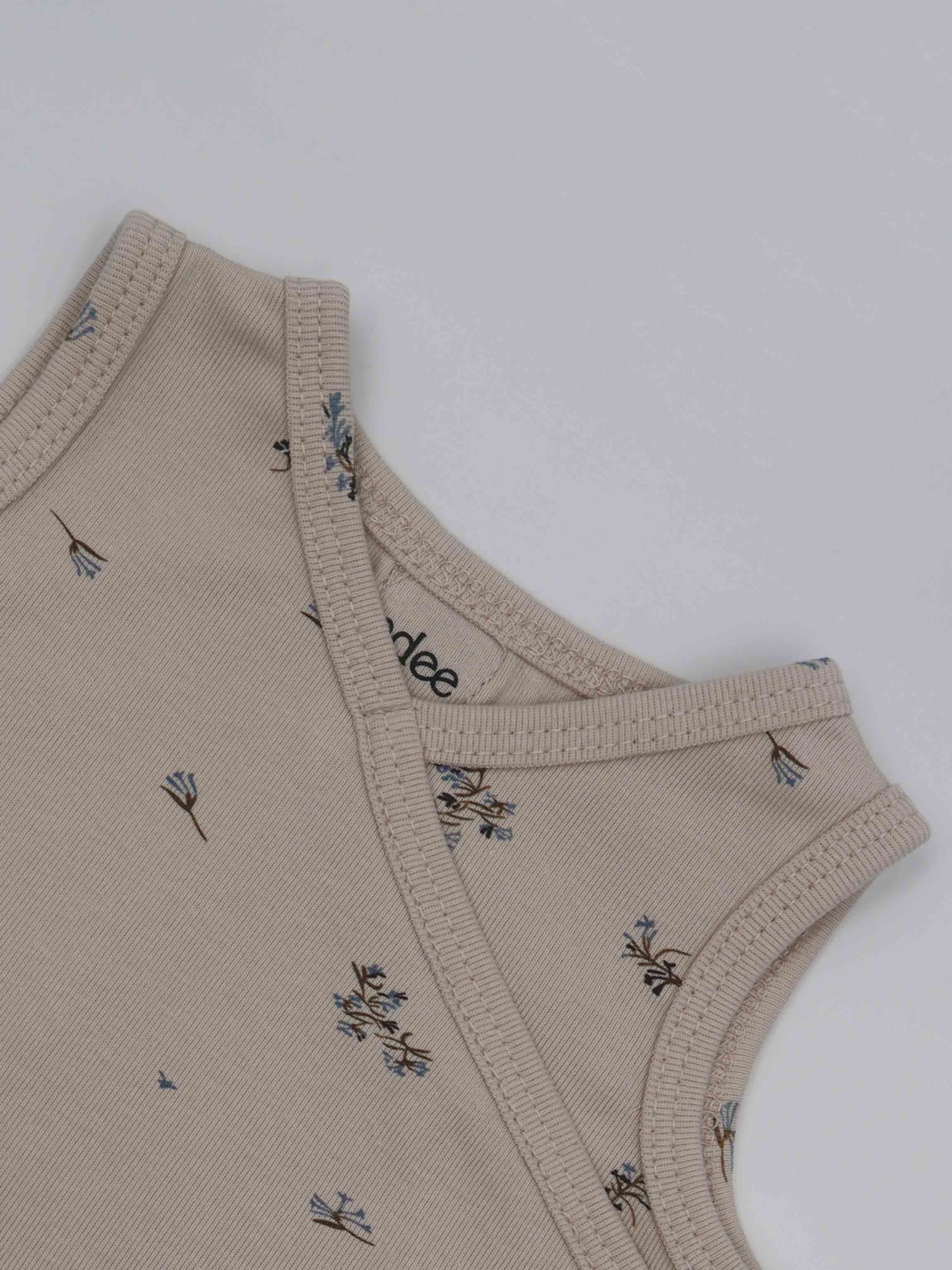 Lilac Crossover Tank Set for Little Boys by Adee; beige fabric with small blue floral prints