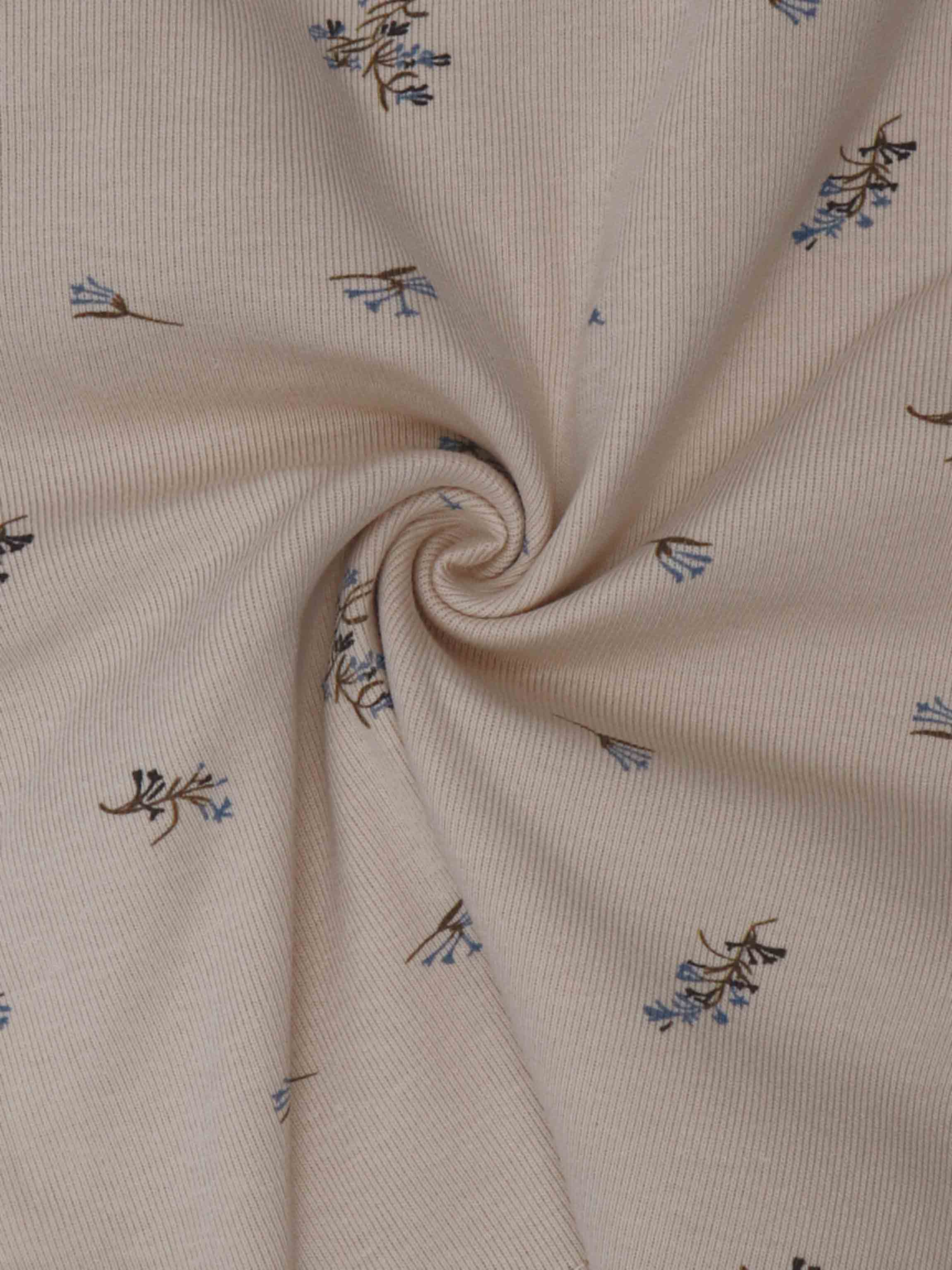 Lilac crossover tank set fabric with blue floral prints and ribbed texture