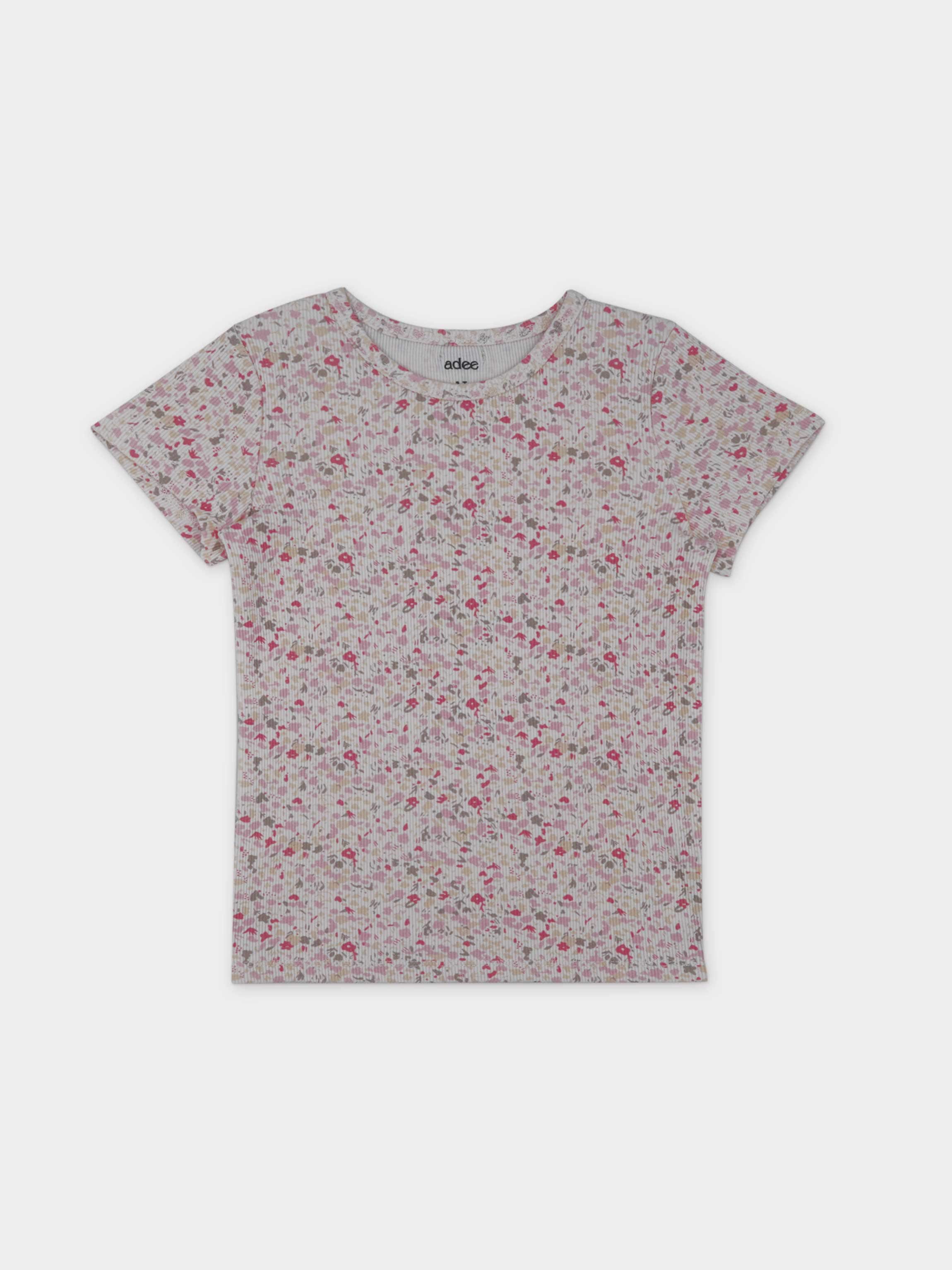 Water Color Short Set-Pink by Adee; pink floral print little girls apparel set.