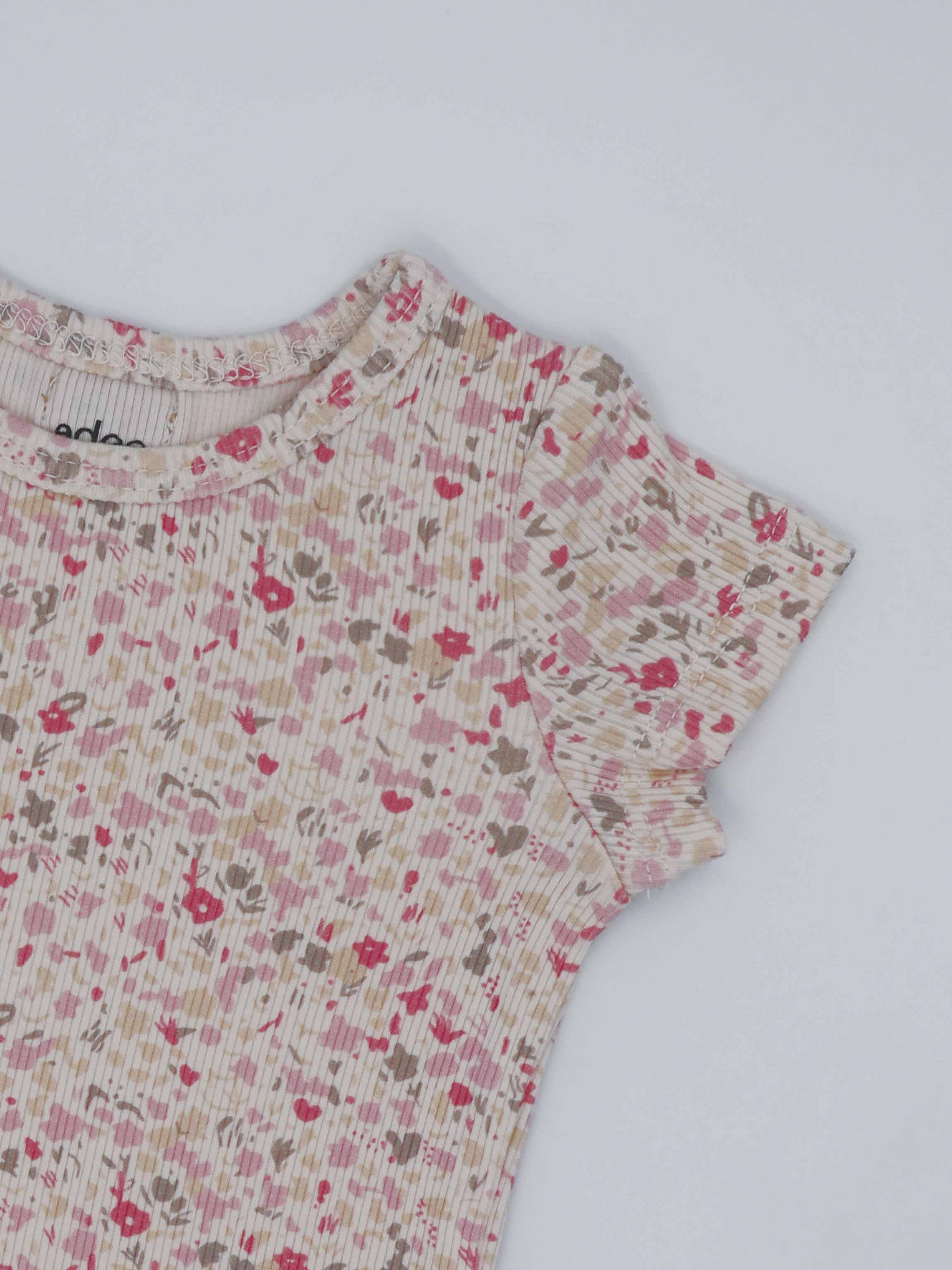 Adee Water Color Short Set Pink top for little girls; pink floral, ribbed knit fabric