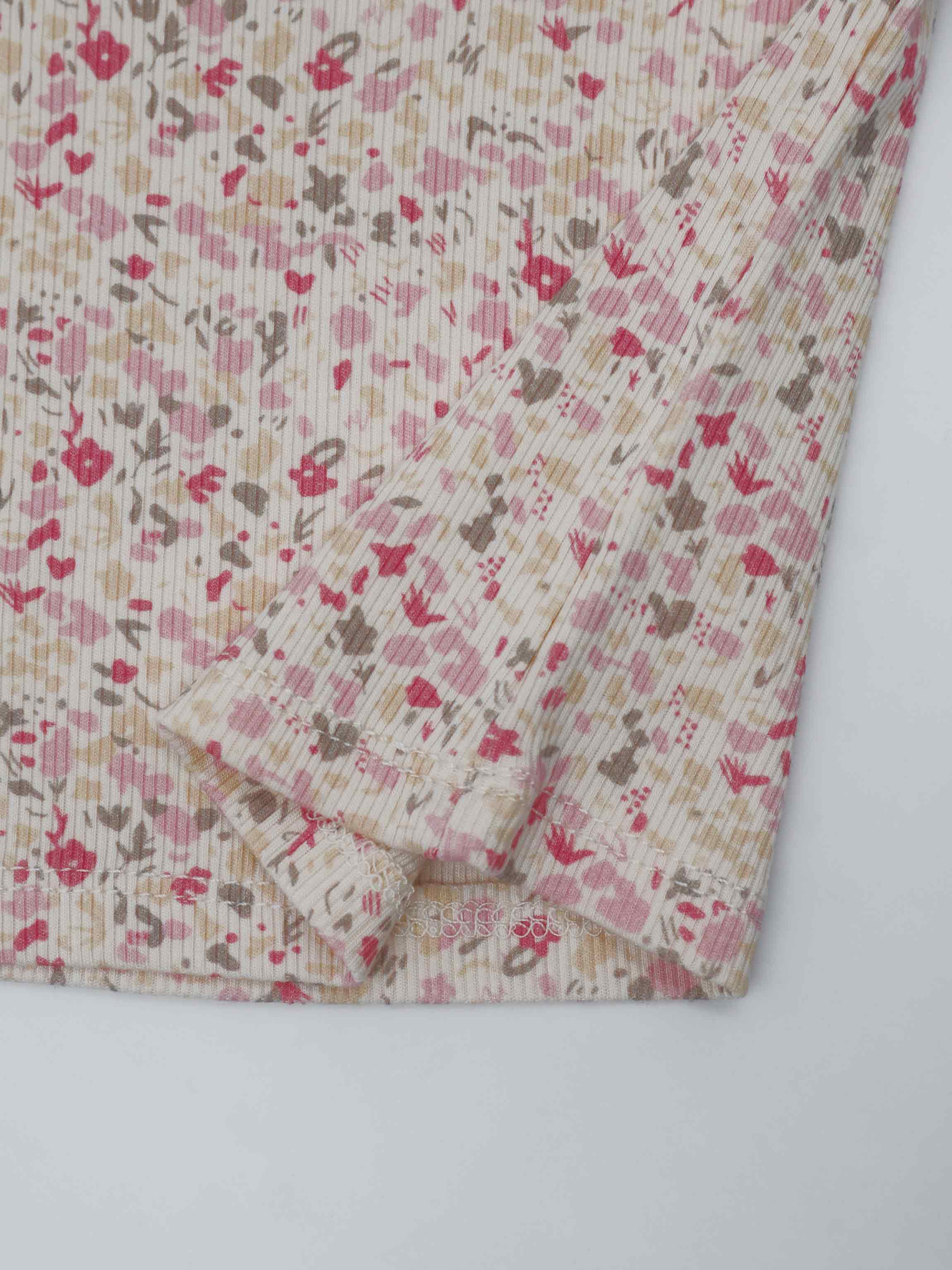 Water Color Short Set-Pink, Adee Little Girls Set in pink watercolor floral print on ribbed knit fabric.
