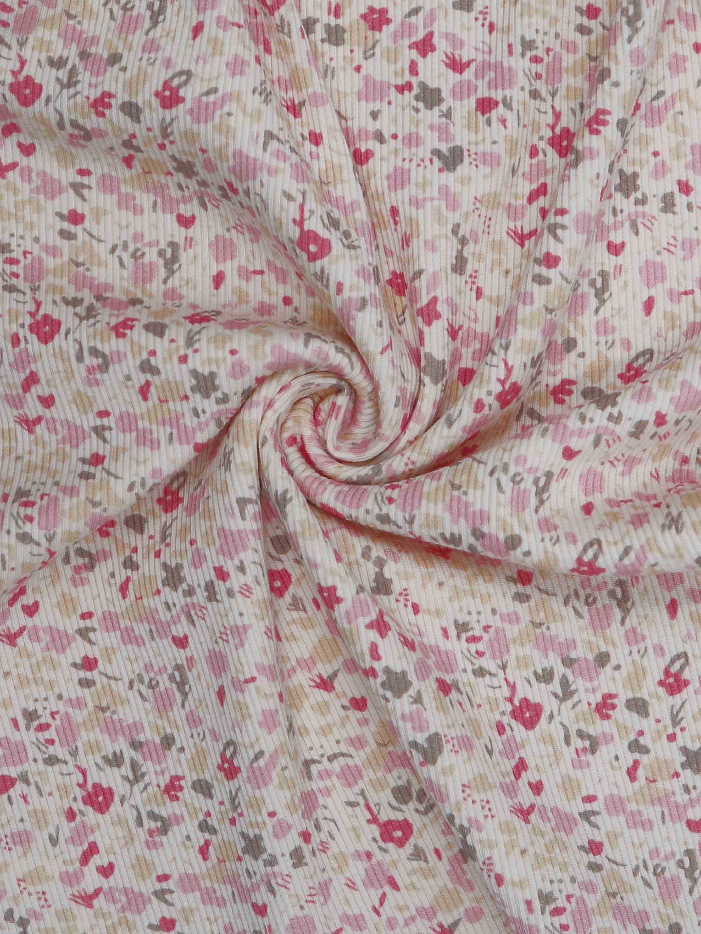 Water Color Short Set-Pink fabric swatch with pink, beige, and grey floral print by Adee
