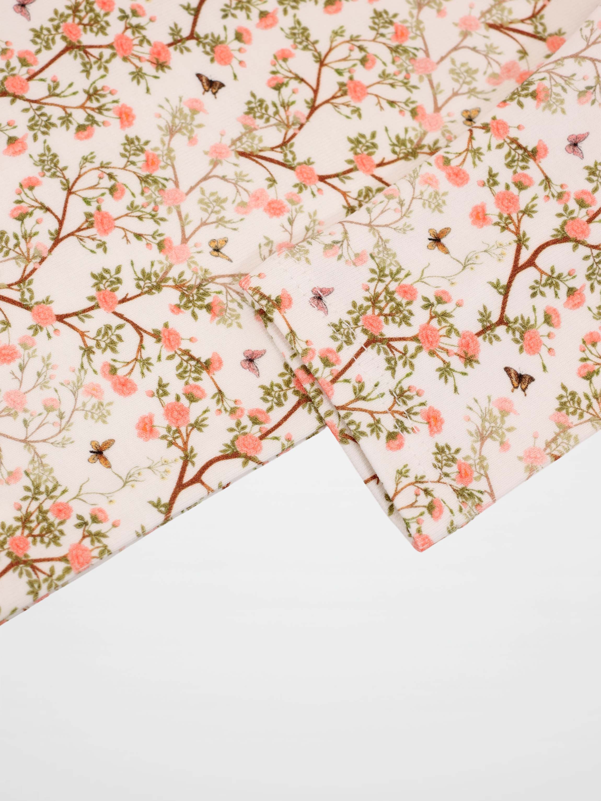 Spring Floral 3/4 Sleeve T-shirt, pale pink with blossoms and leaves, Adee girls&