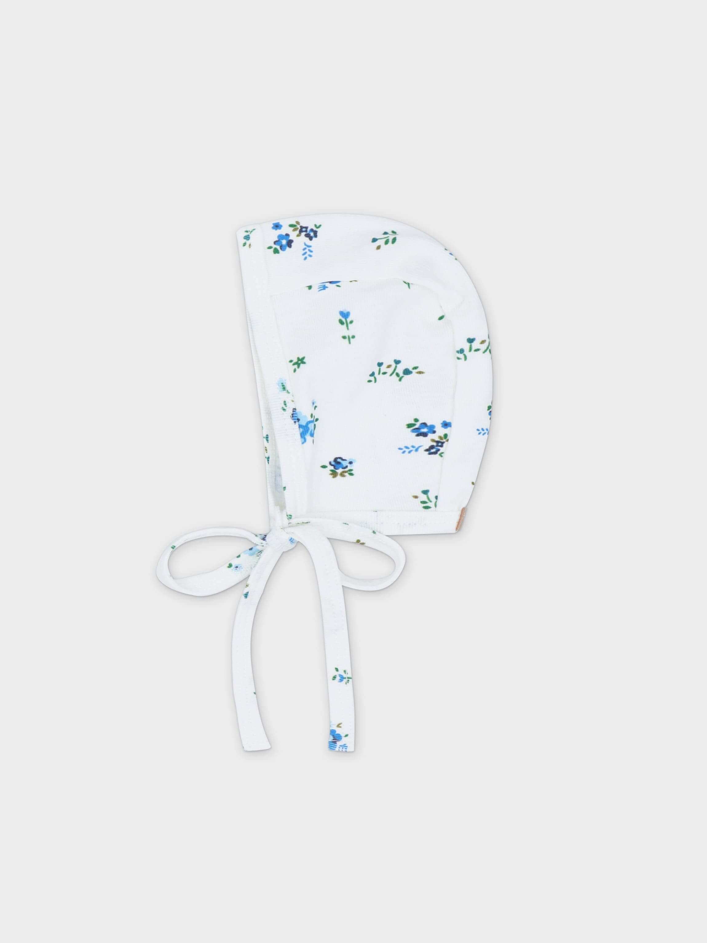 Blue floral baby bonnet hat
