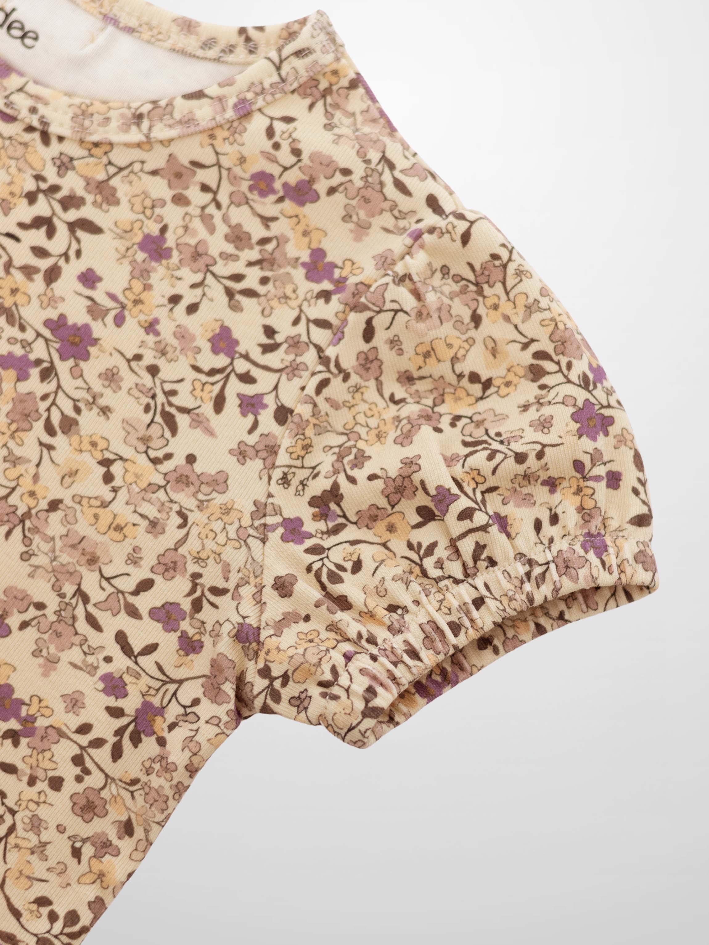 Adee Purple Flower Short Sleeve Shirt for girls, beige floral print tee