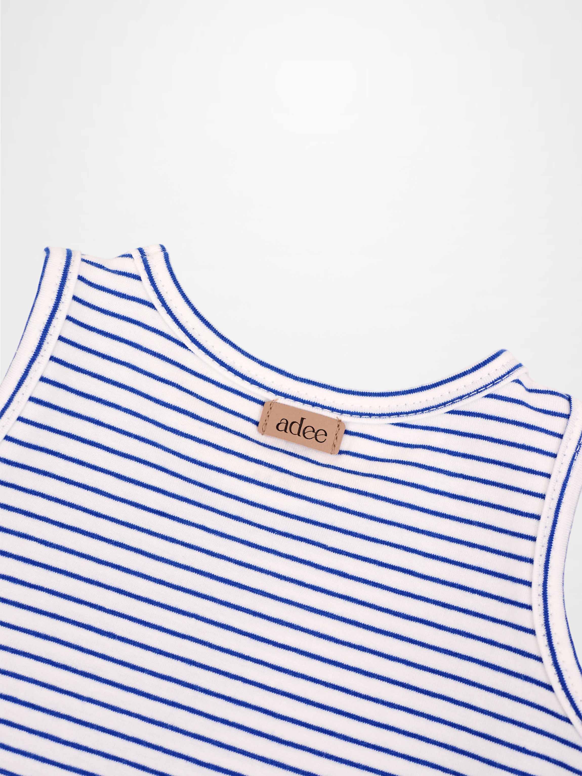 Eiffel Tower Bloomers & Tank Set for little boys, blue-and-white striped tank top with the Adee tag