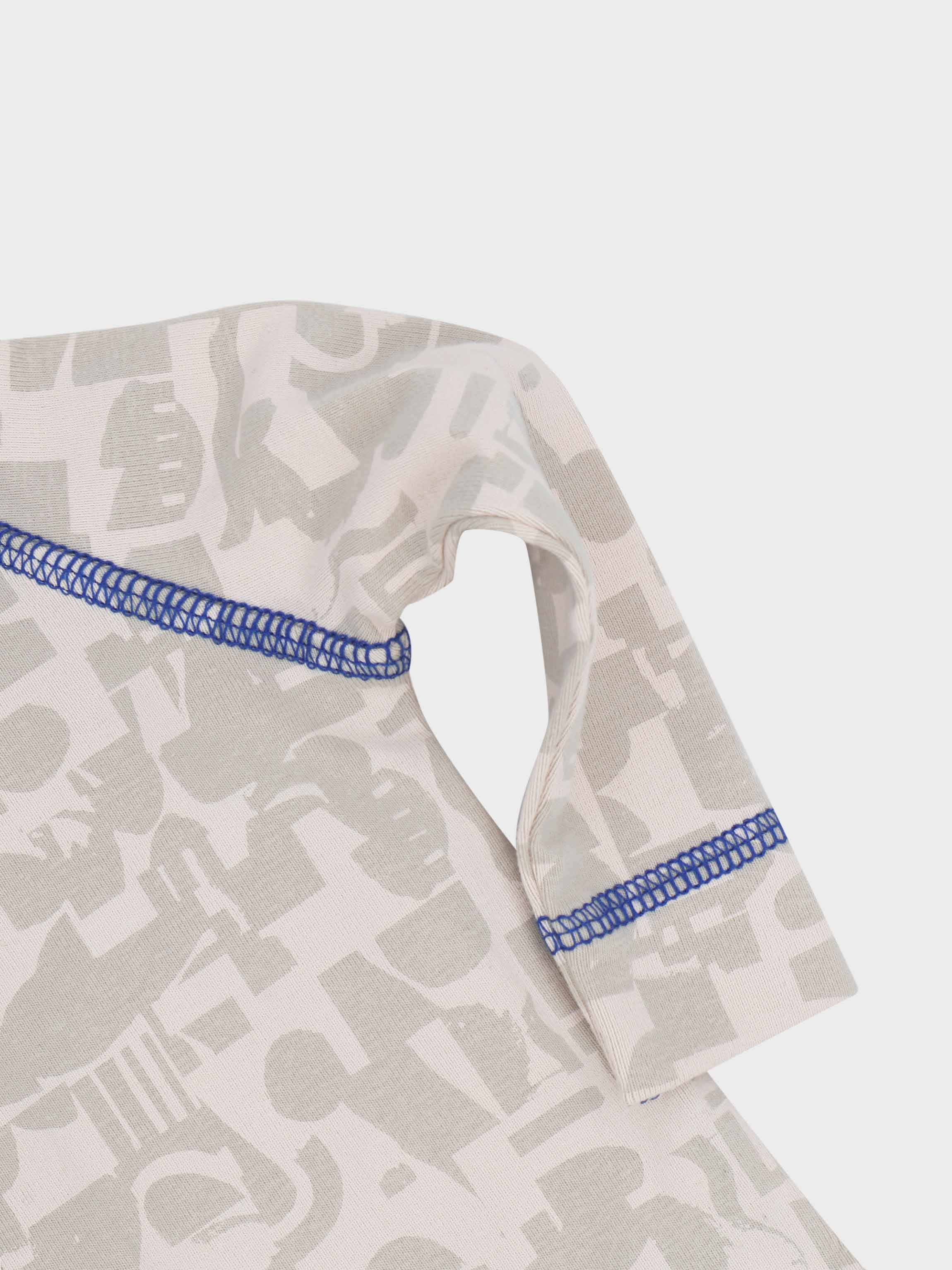 Abstract baby jumpsuit in blue.