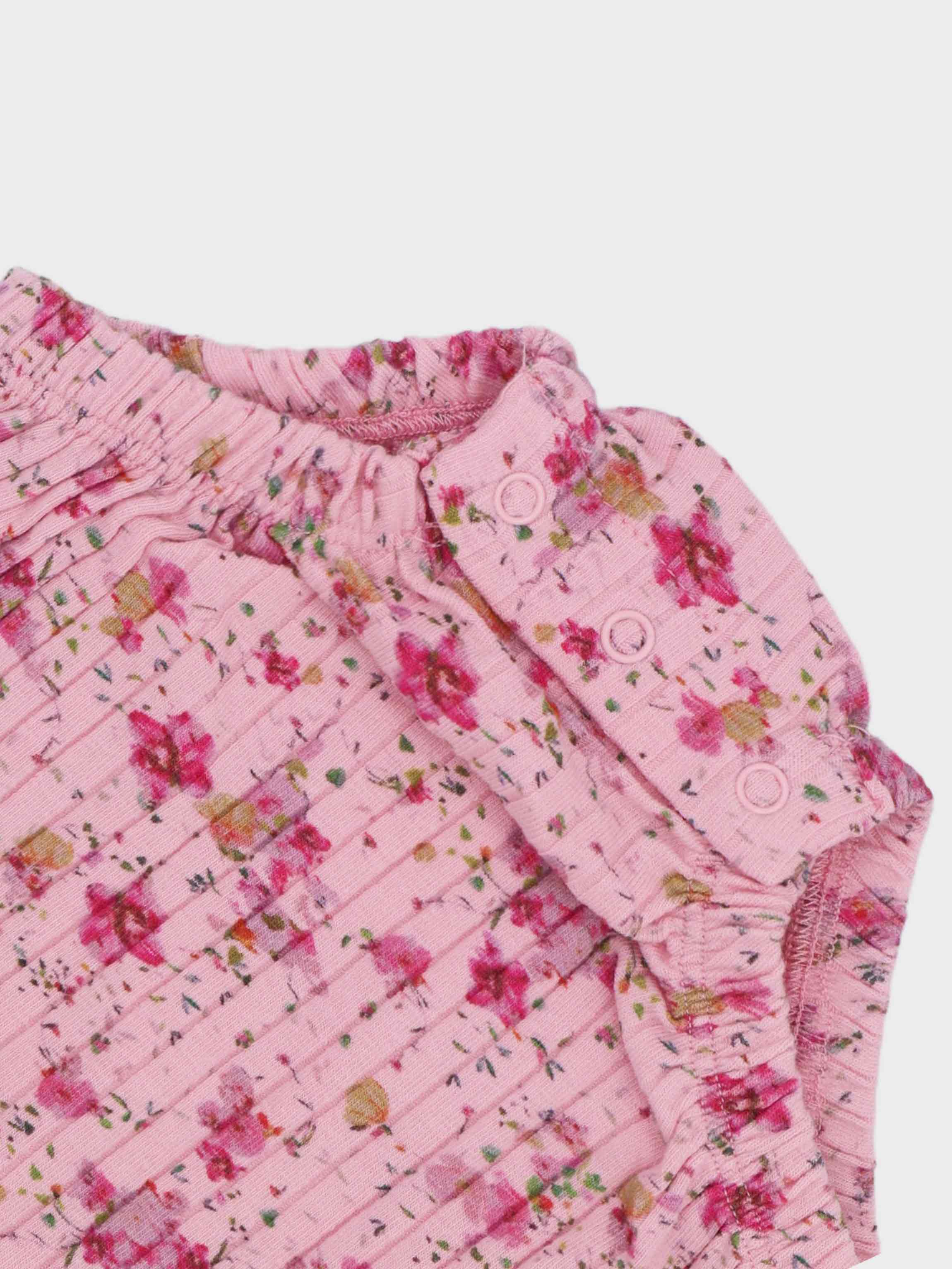 Pink floral baby romper for girls.