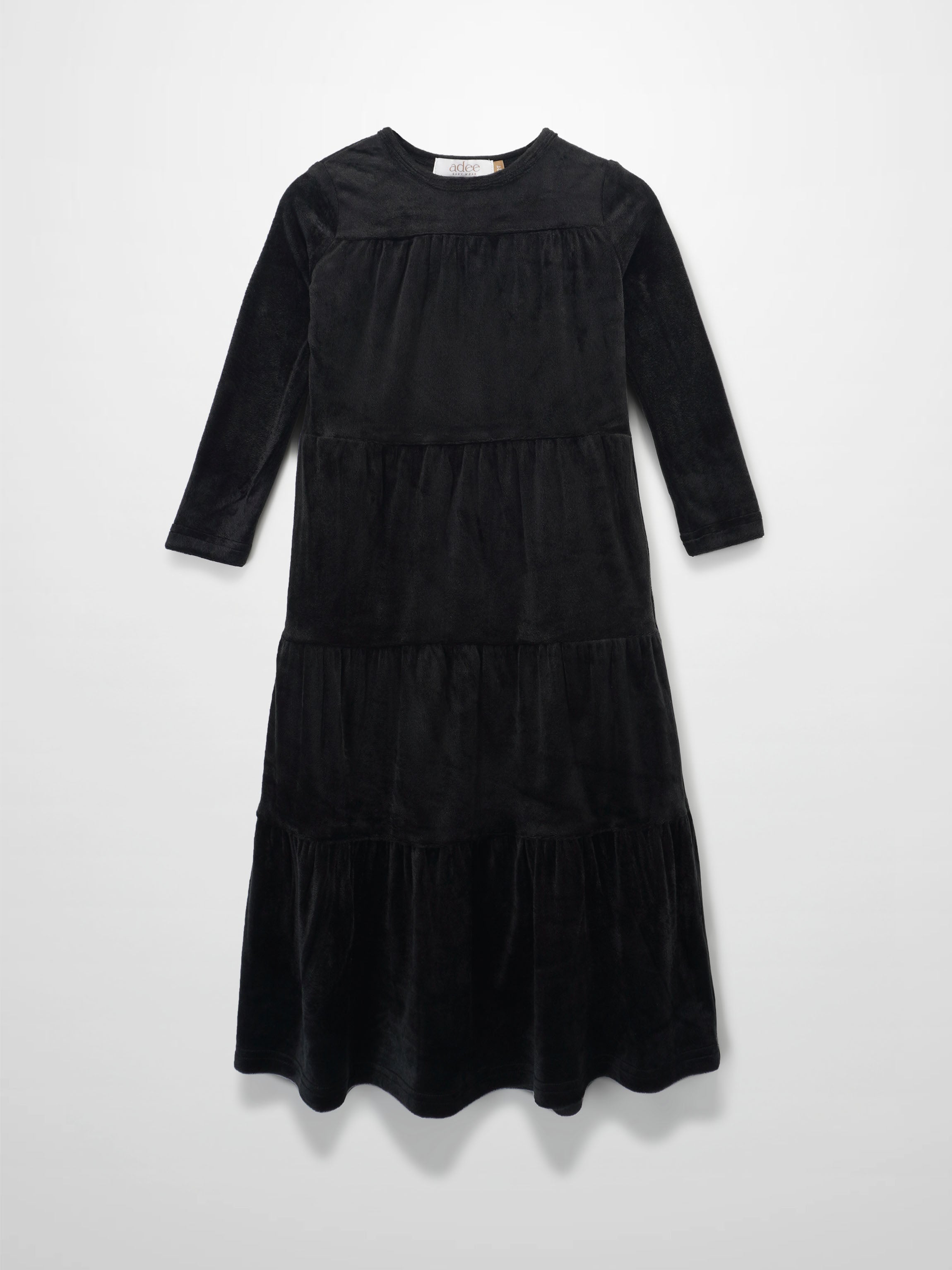 Elegant Black Velour Maxi Dress for Girls withTiered Winter Design 8 / AWA819 Elegant Black Velour Maxi Dress for Girls withTiered Winter Design 8 / AWA819