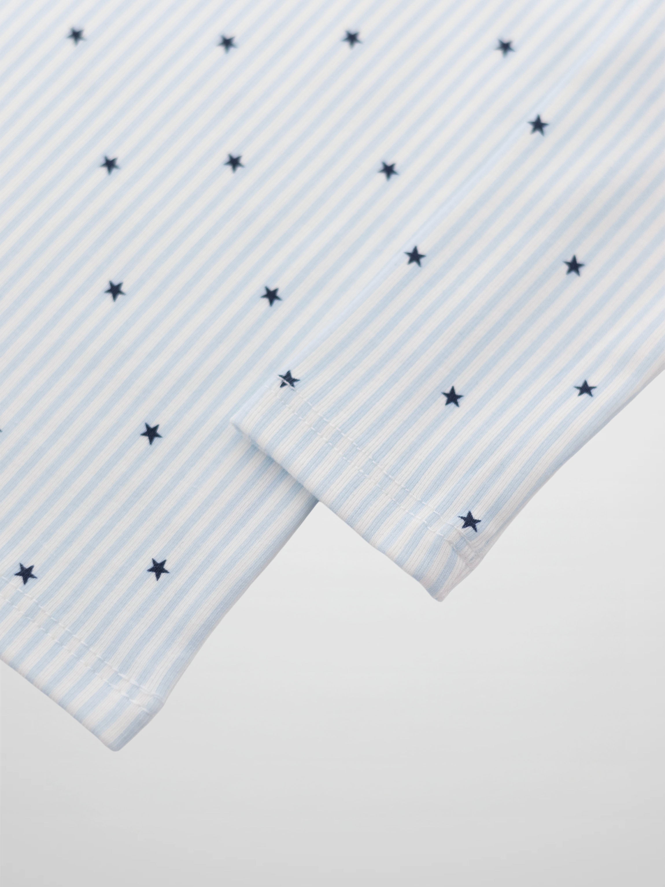 Blue Star Boys Pajamas by Adee, light blue striped fabric with navy stars