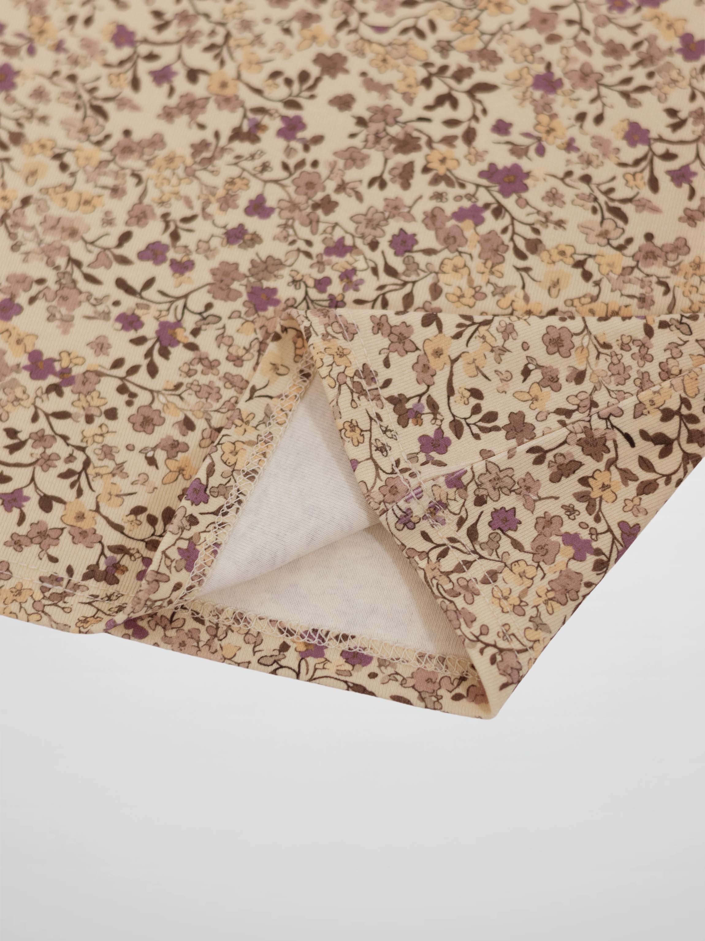 Purple Flower 3/4 Sleeve Shirt for girls; beige floral print