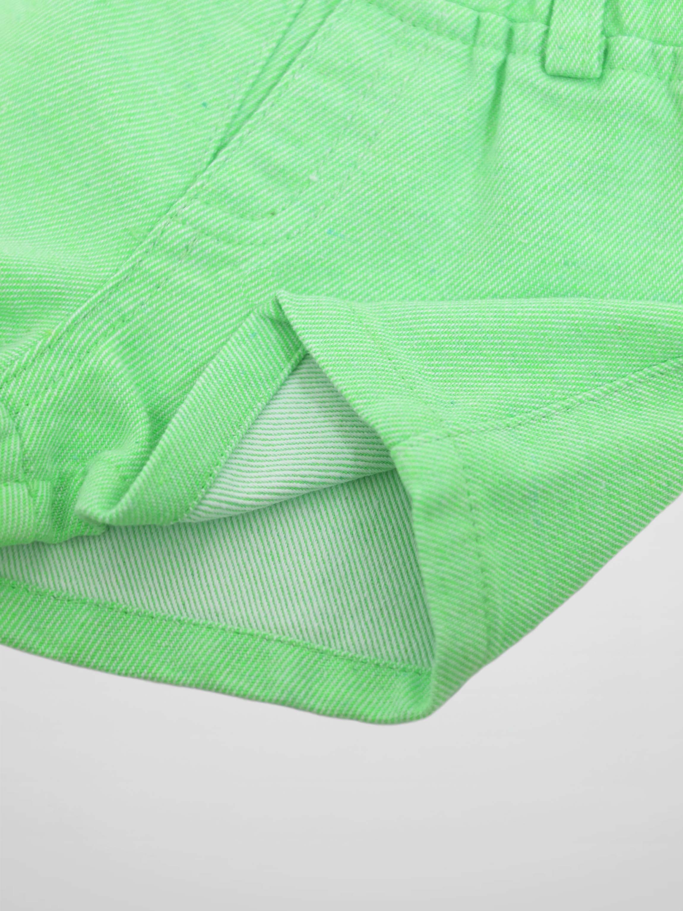 Denim shorts for boys in neon green fabric with folded hem