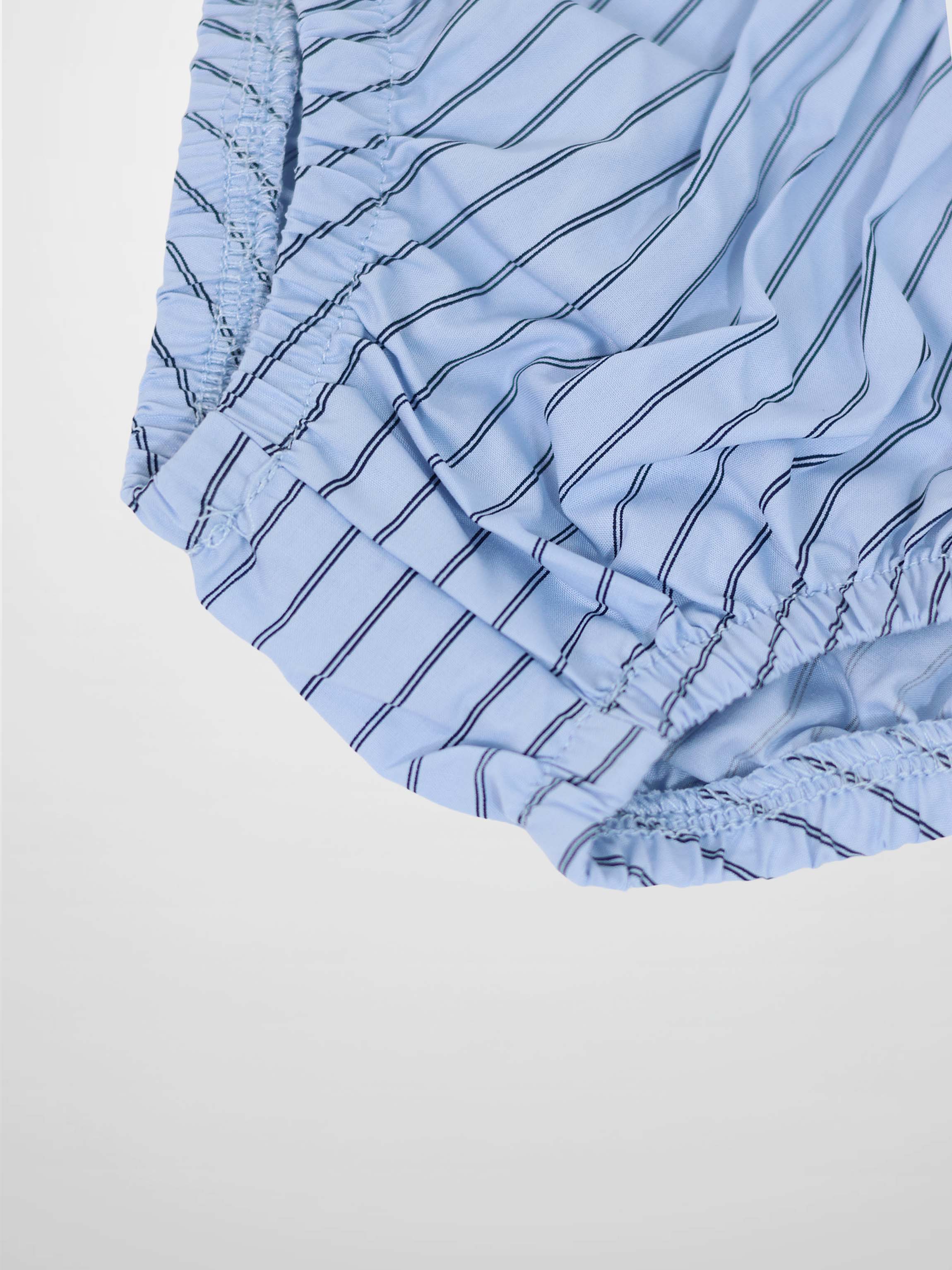 Striped cotton bloomers for boys by Adee, blue with navy stripes and elastic waistband