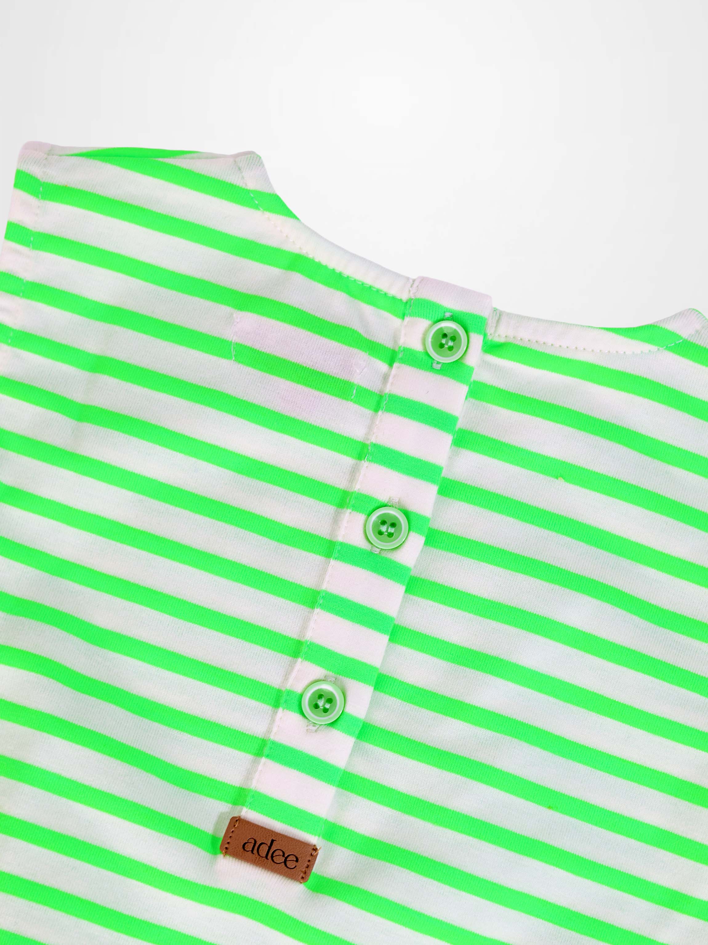 Adee neon-green striped boys romper with green buttons
