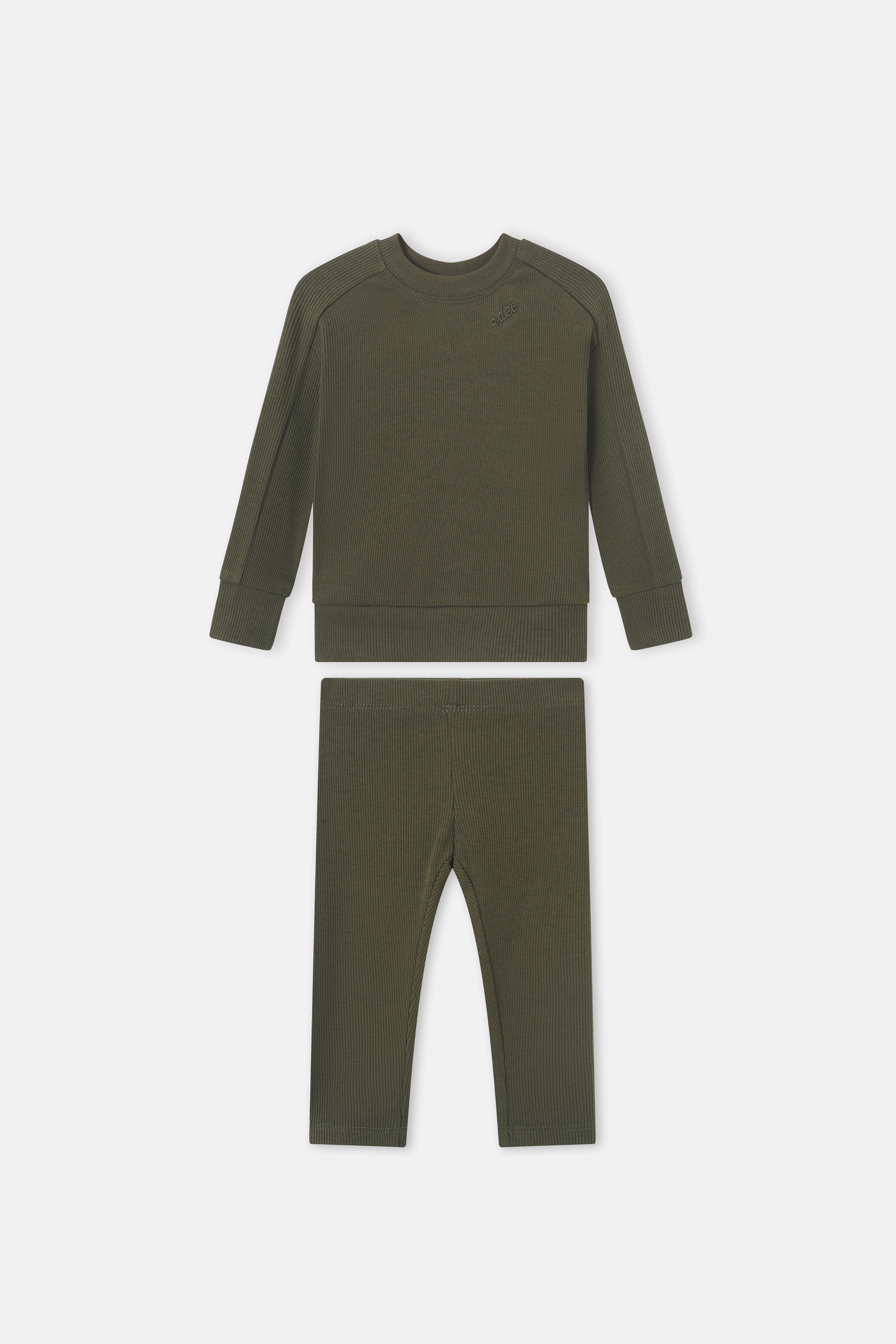 Bomber Set Olive Green by Adee, ribbed knit unisex 2-piece top and pants