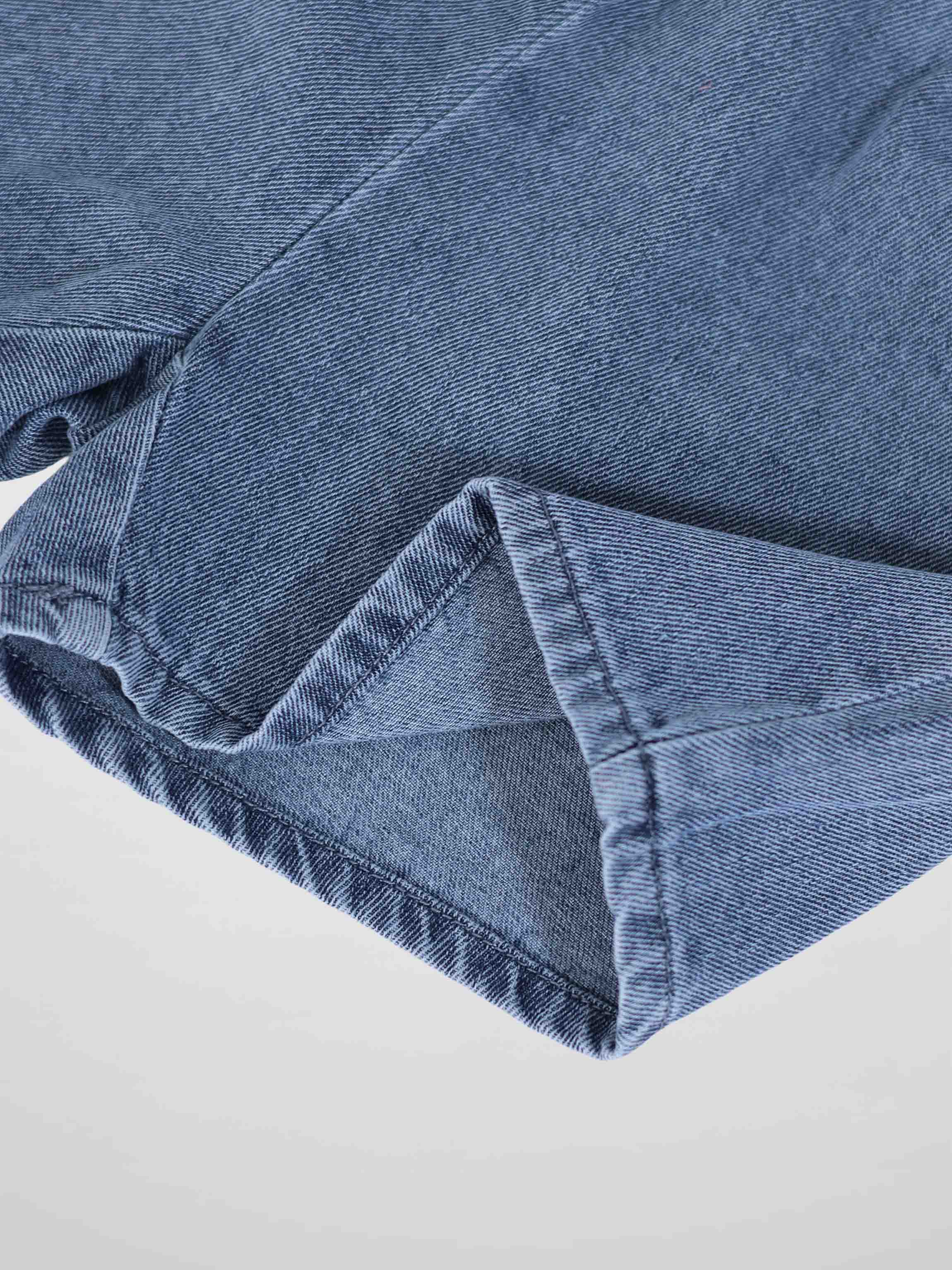 Blue denim boxy shorts for boys by Adee with cuffed hem