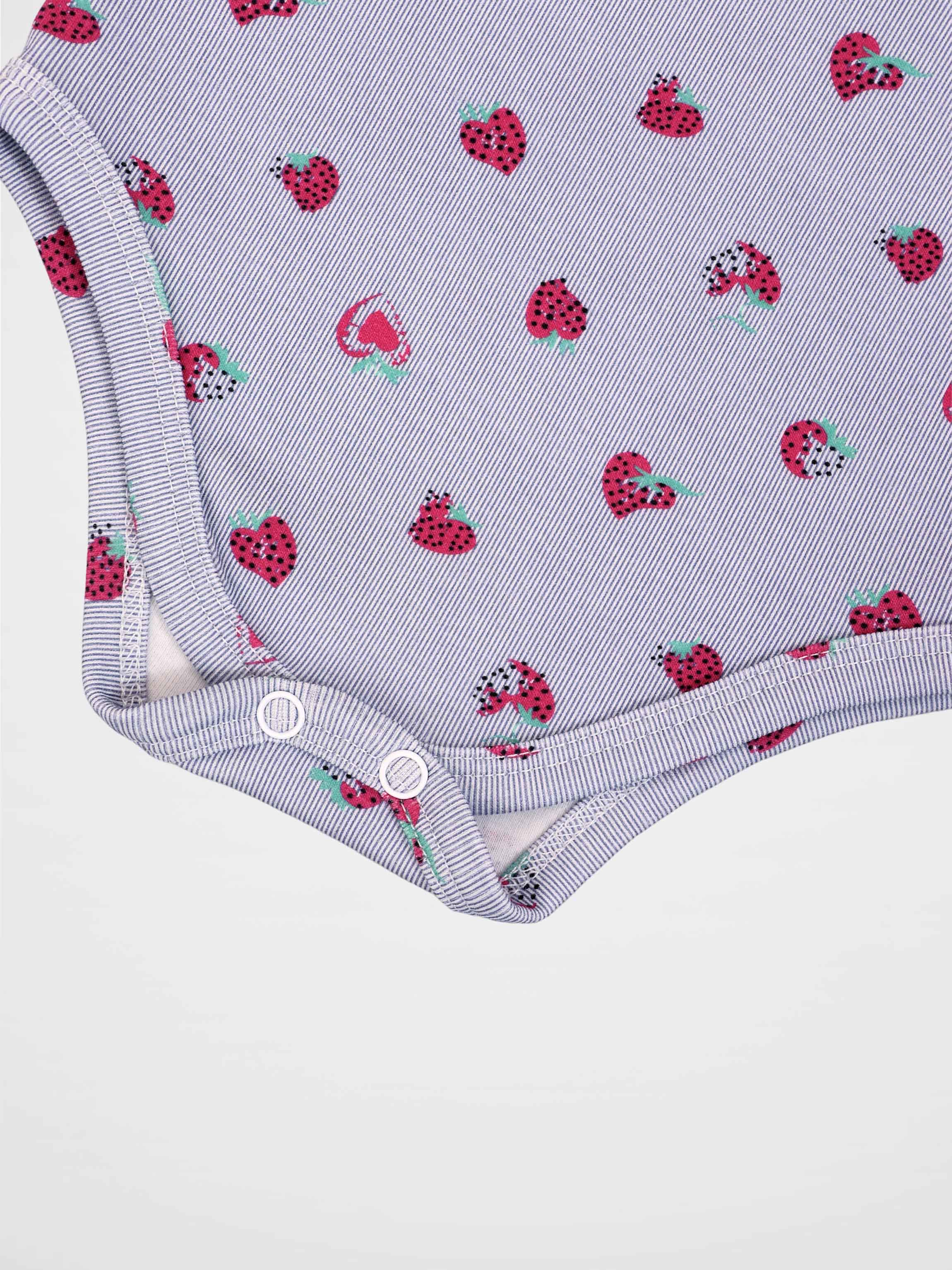 Strawberry Bloomers Set for little girls, lavender striped fabric with red strawberries and snap closures