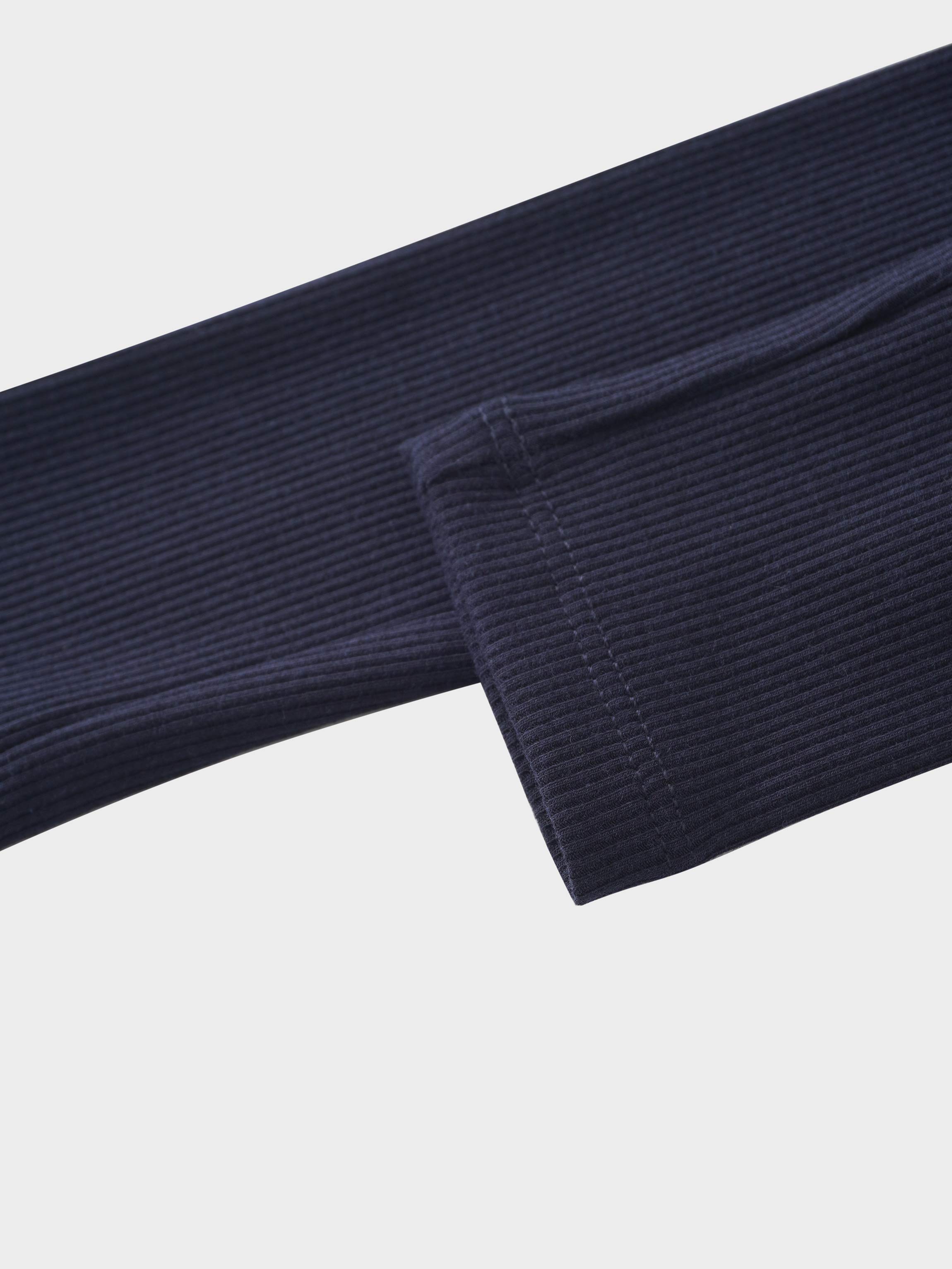 Navy ribbed leggings detail close-up