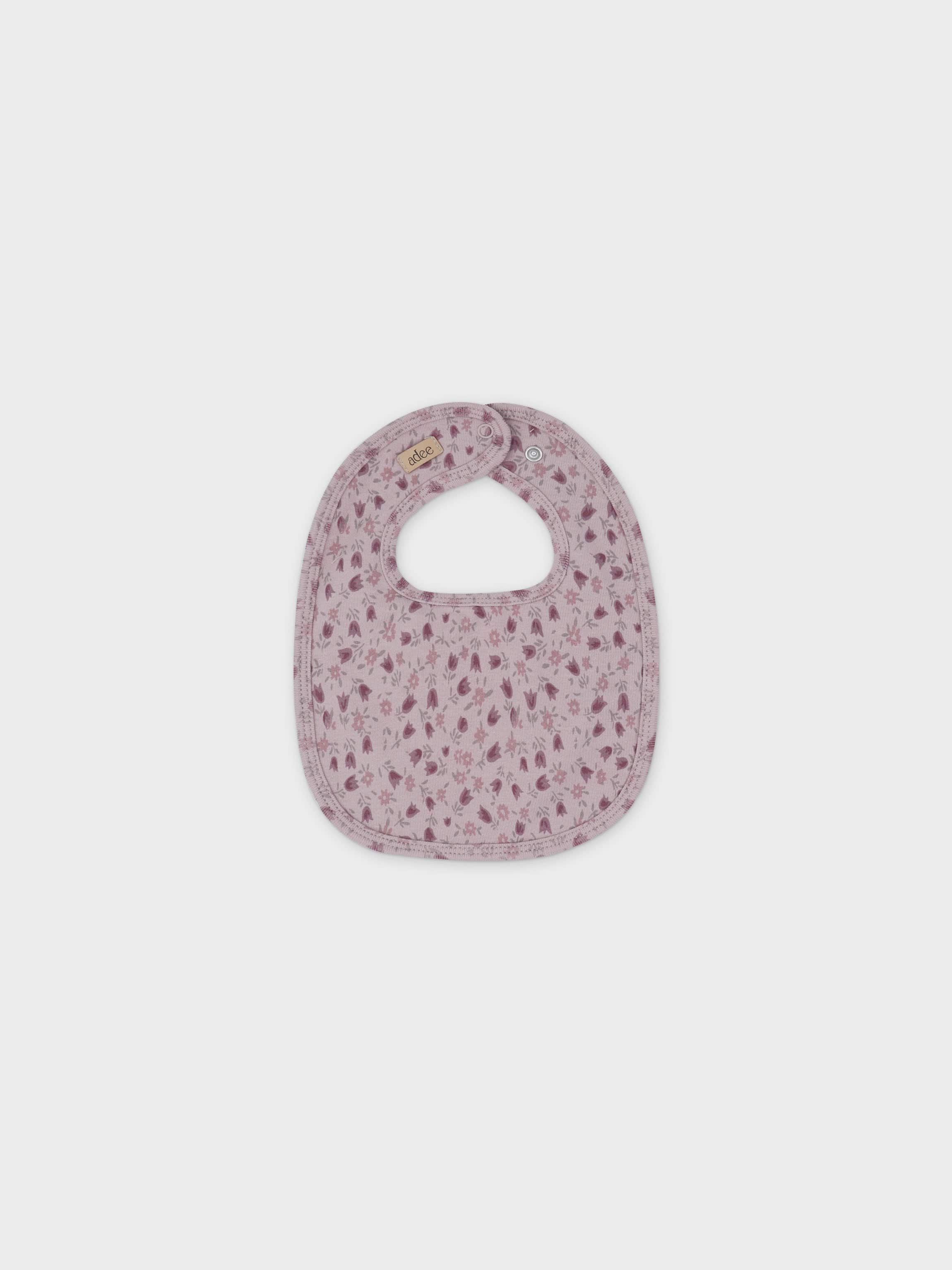 Baby girl bib with pink tulip print
