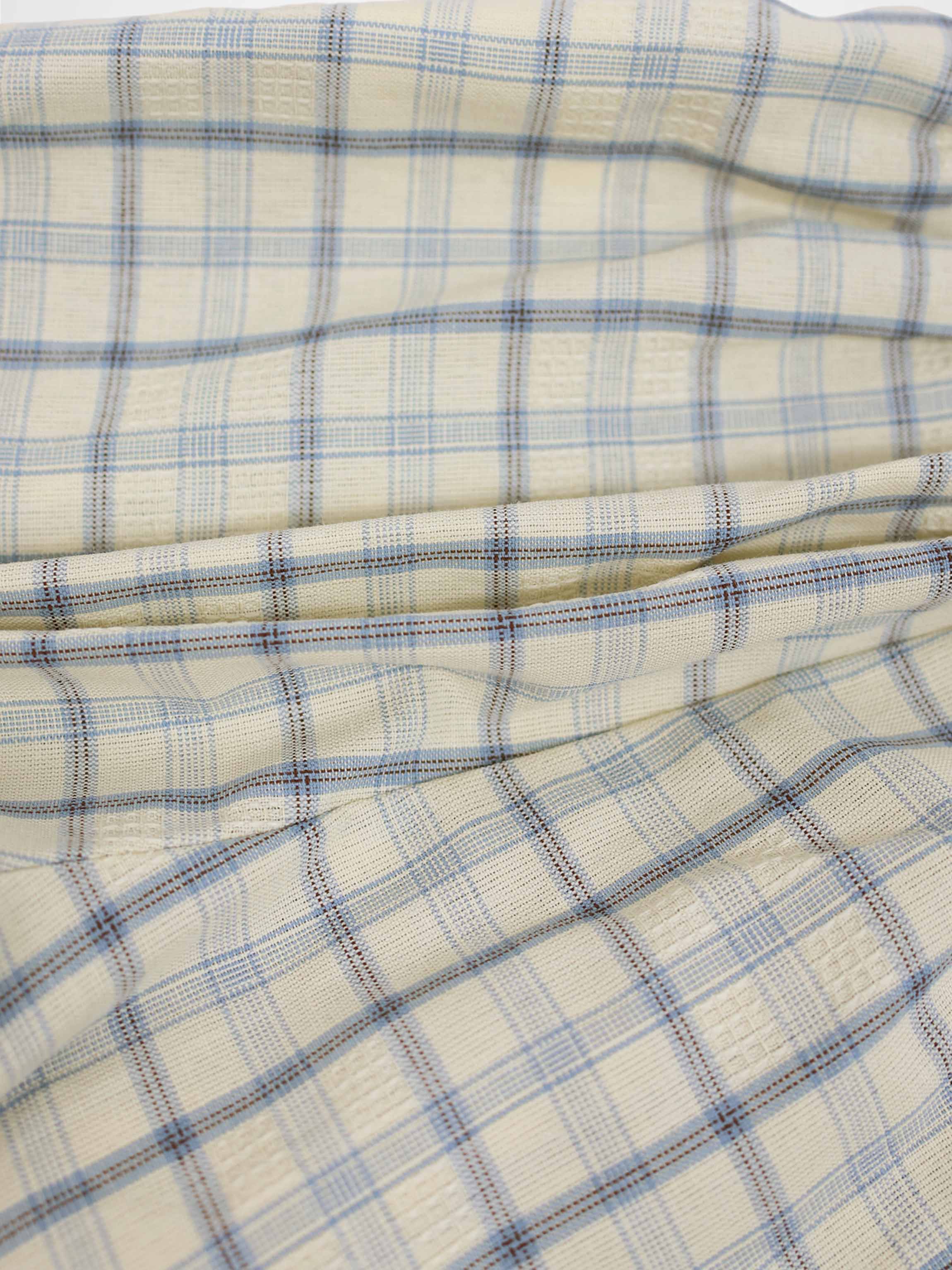 Plaid Bloomers by Adee; beige and blue plaid fabric for boys dressy bottoms