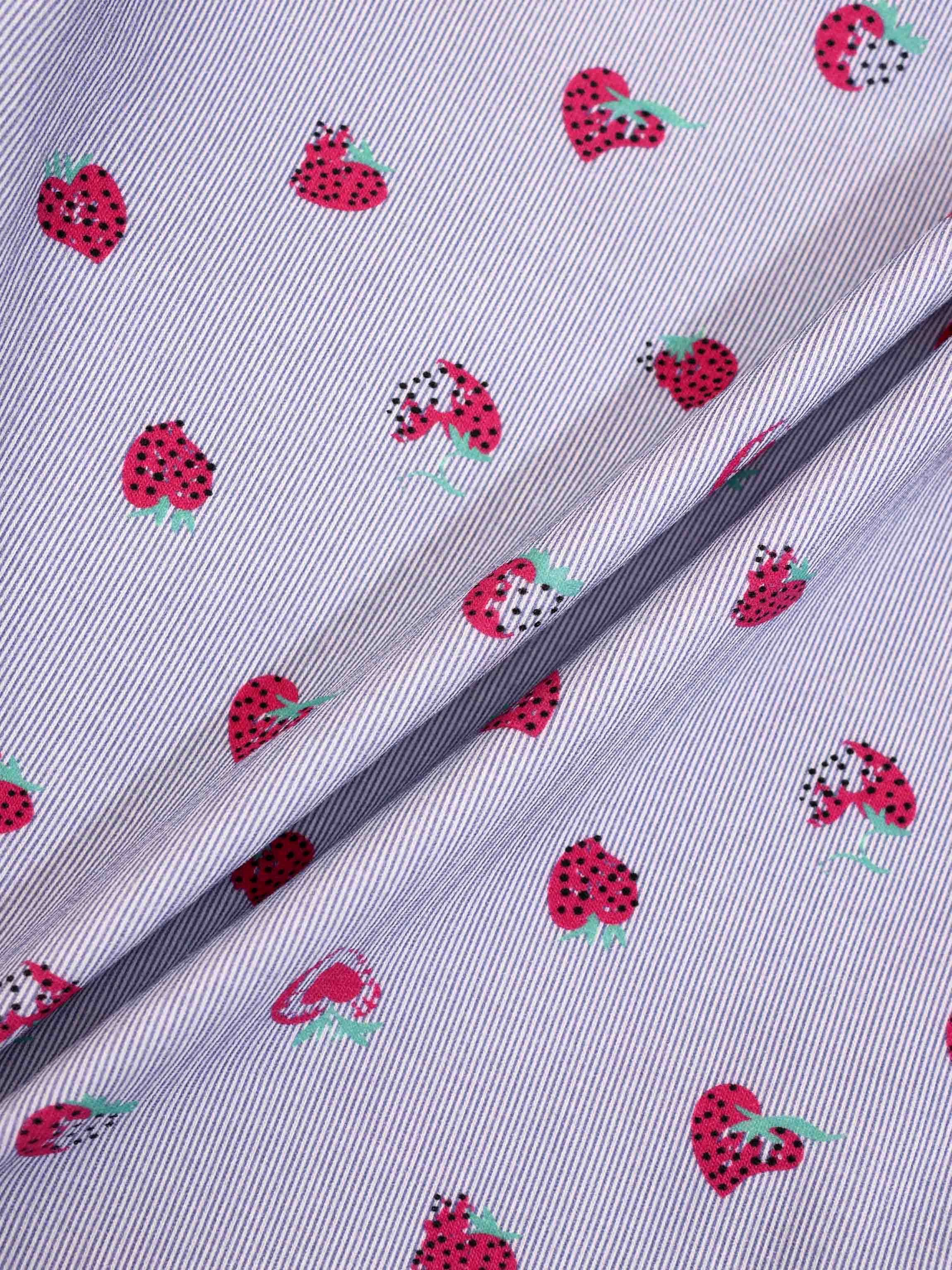 Strawberry Bloomers Set for little girls by Adee; light blue striped fabric with pink strawberries.