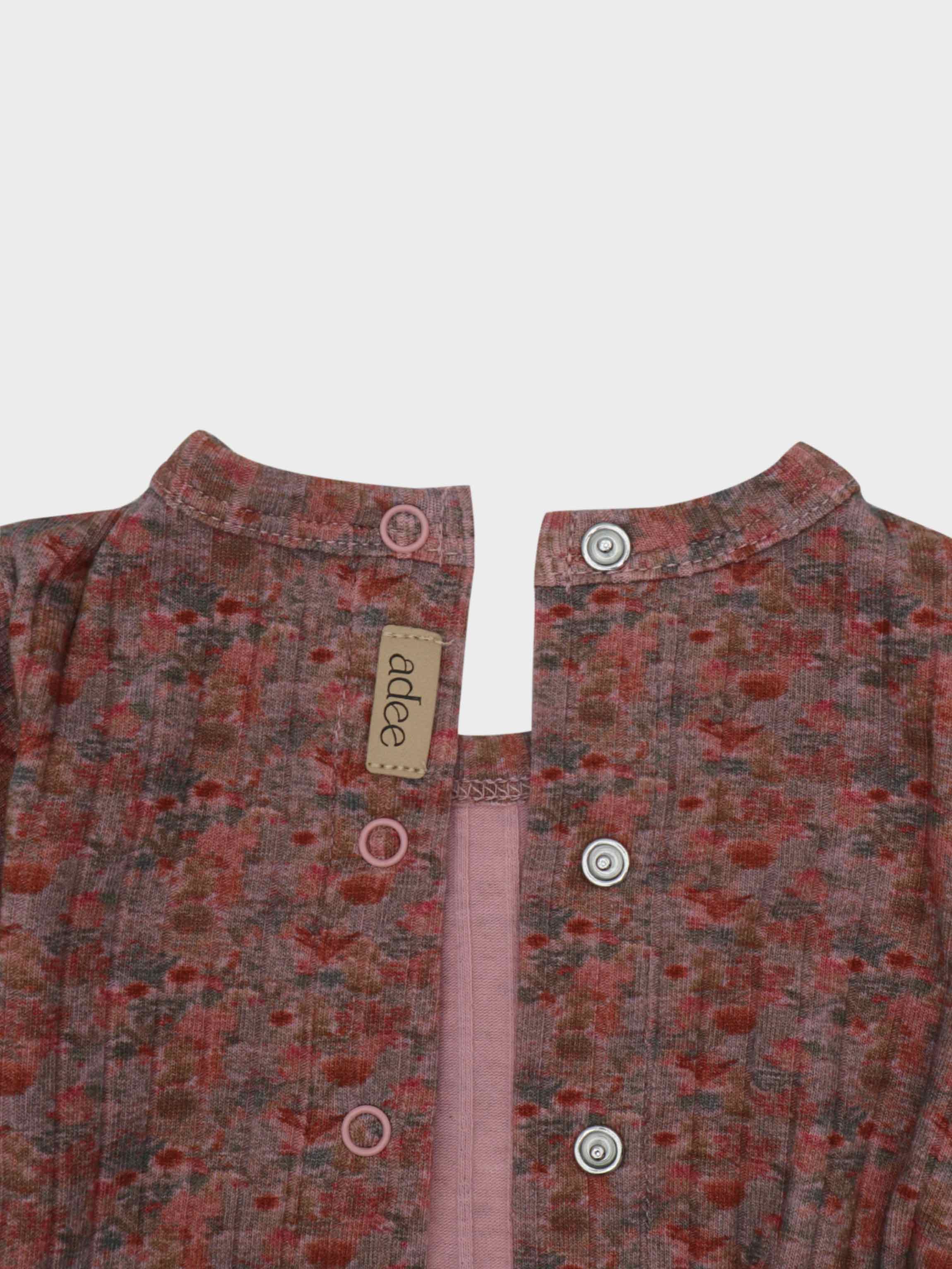 Pink floral baby jumpsuit detail