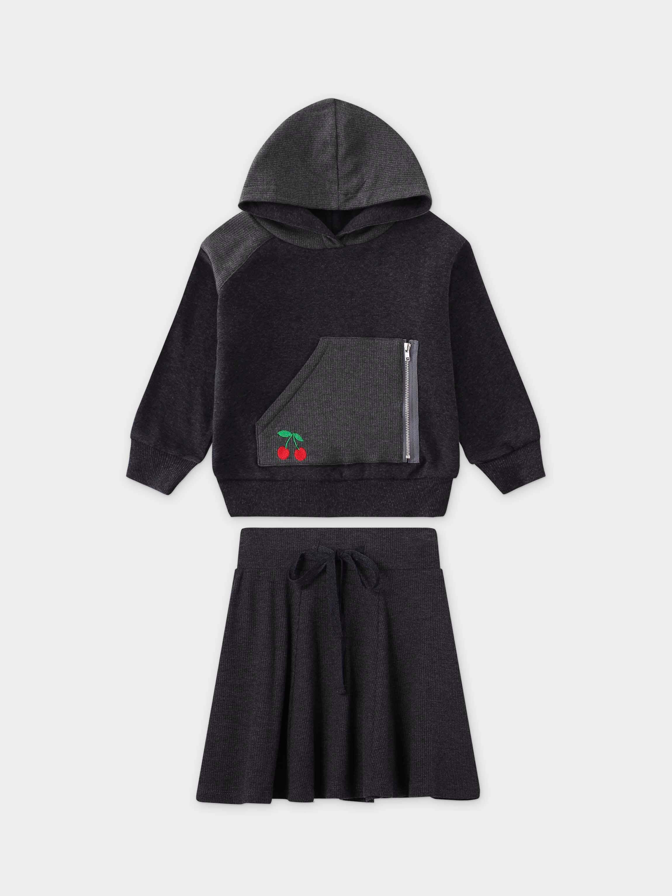 Hoodie sweatshirt and skirt set