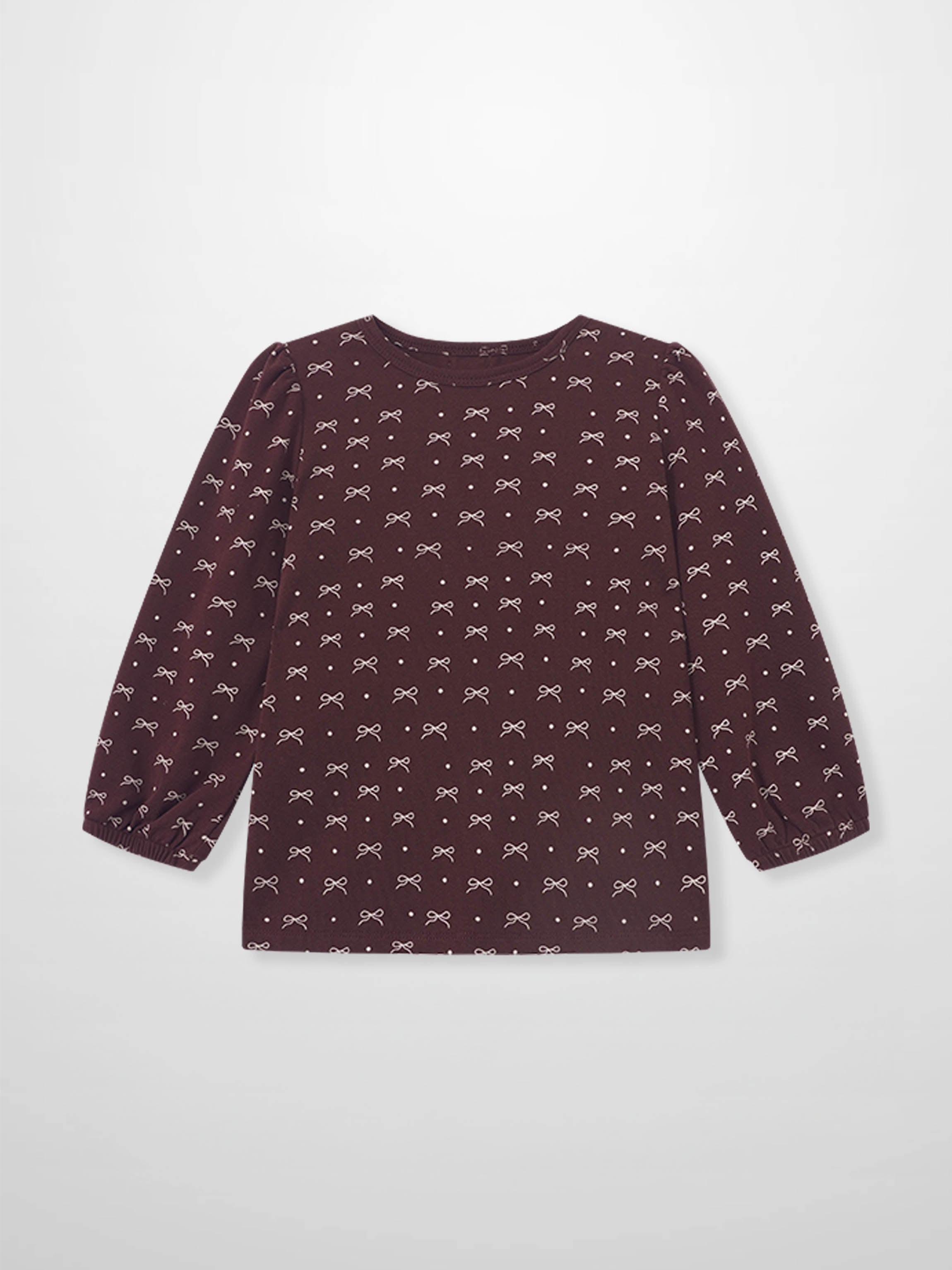 Burgundy Bow T-Shirt for girls by Adee, long-sleeve top with small white bow pattern