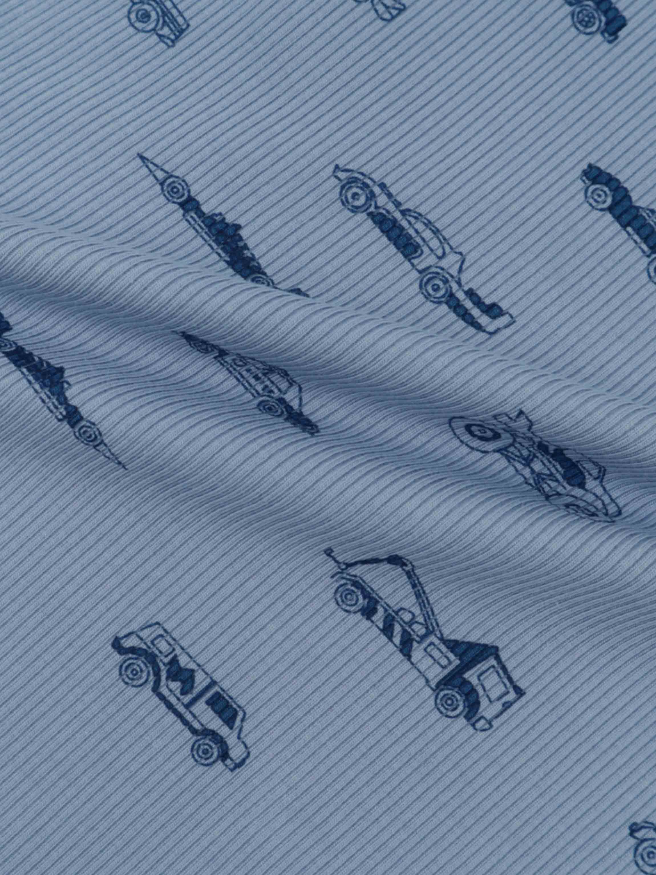 light blue pajama fabric with trucks