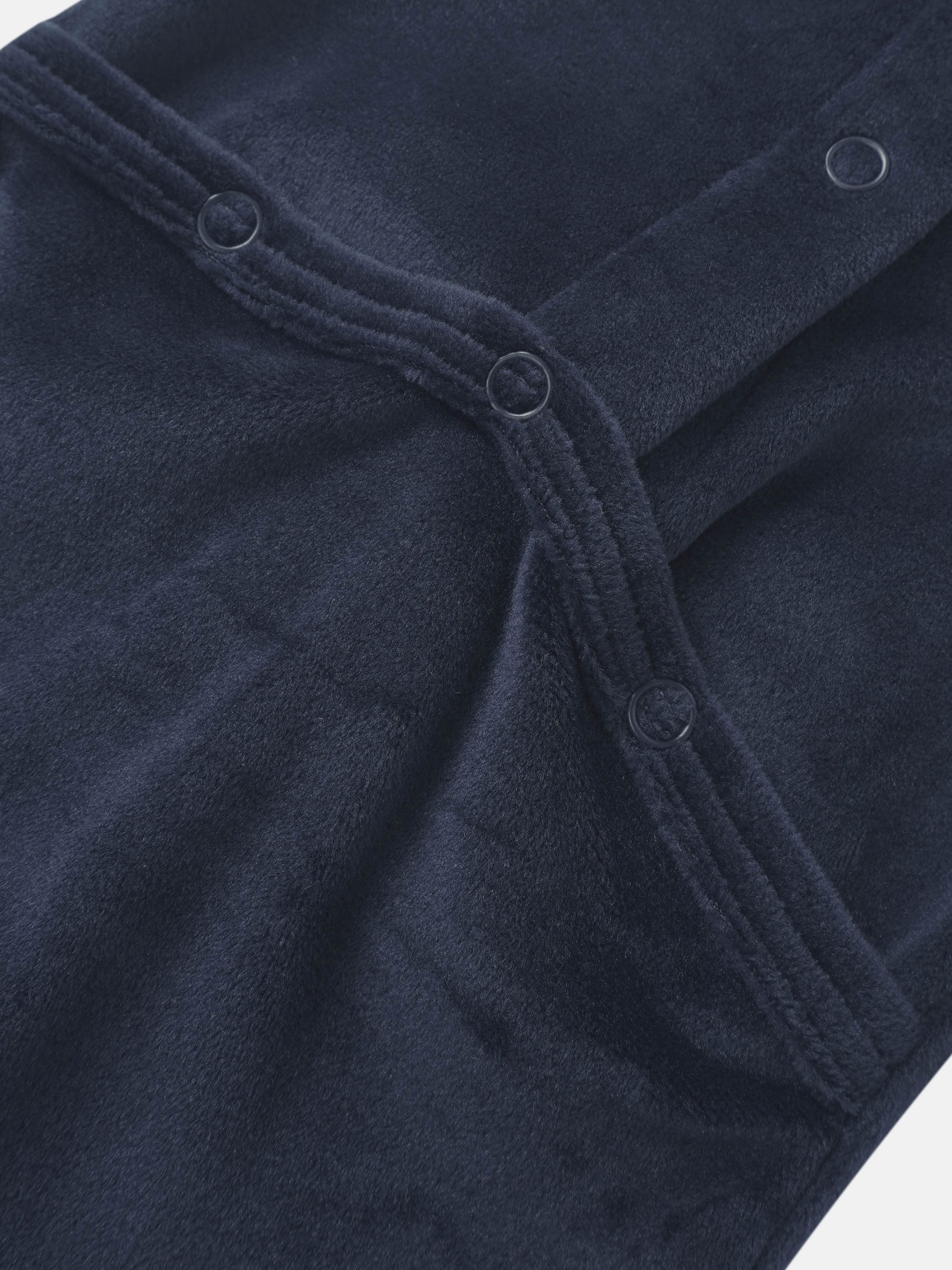 Embroidered Bear Stretchy navy fabric for boys with snap closures