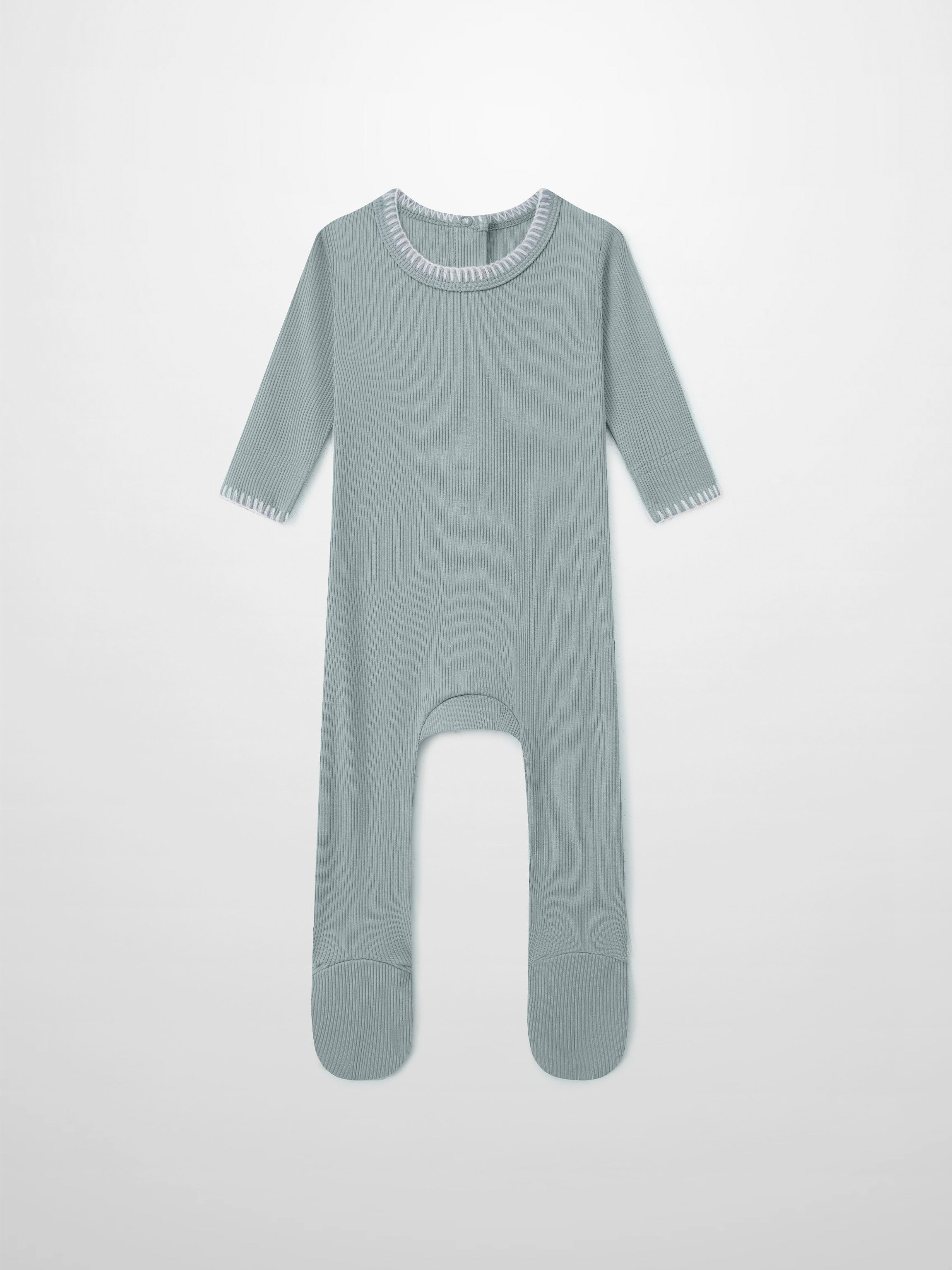 Legacy Stitch Stretchy light blue boys romper by Adee, ribbed knit fabric