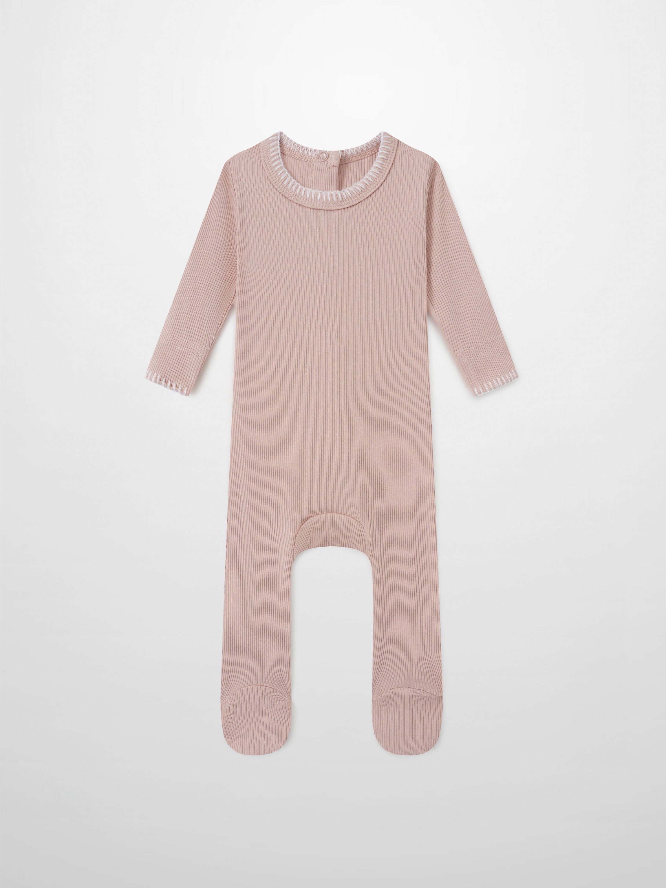 Legacy Stitch Stretchy light pink girls romper, ribbed-knit with footed legs by Adee