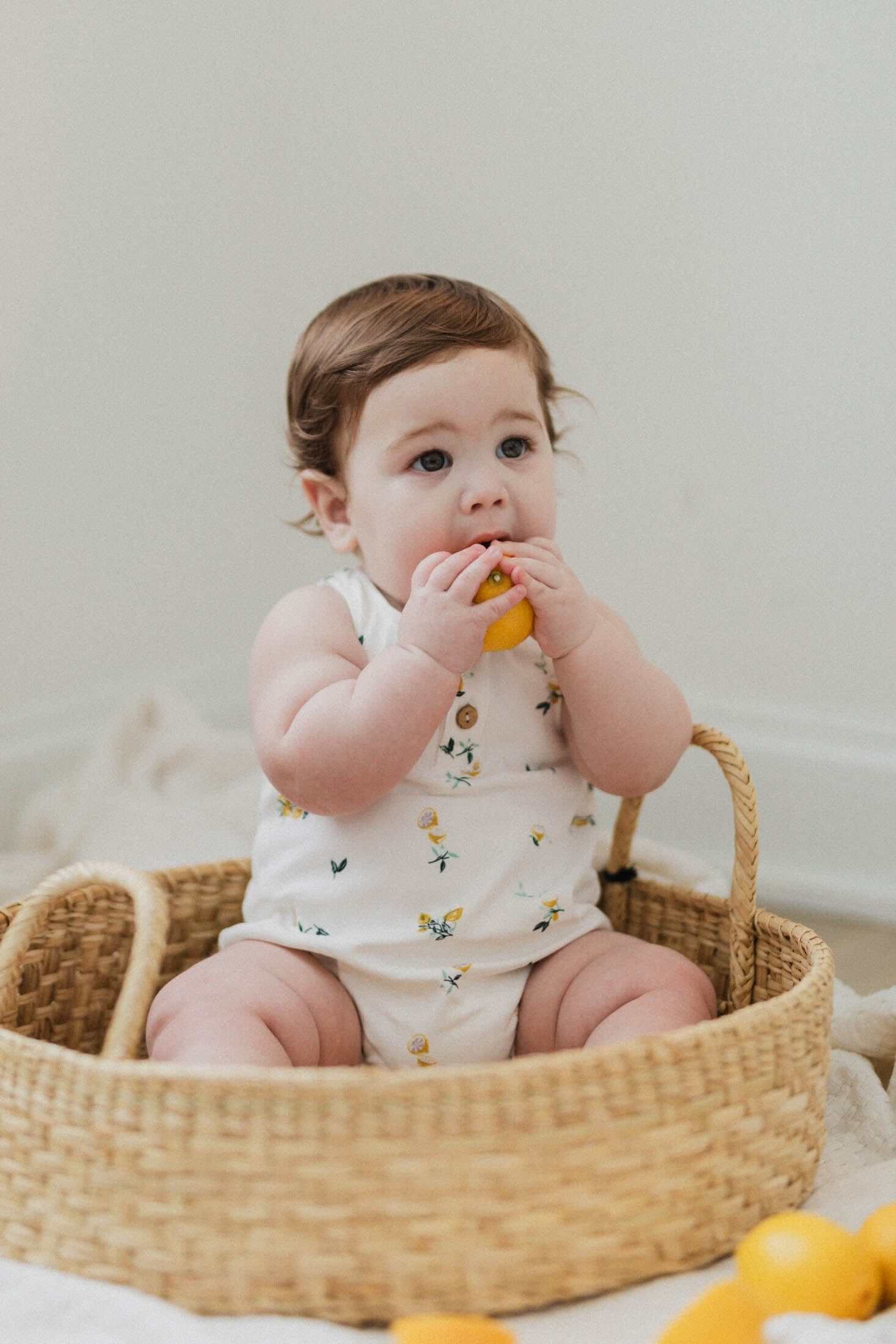 Baby boy white lemon romper