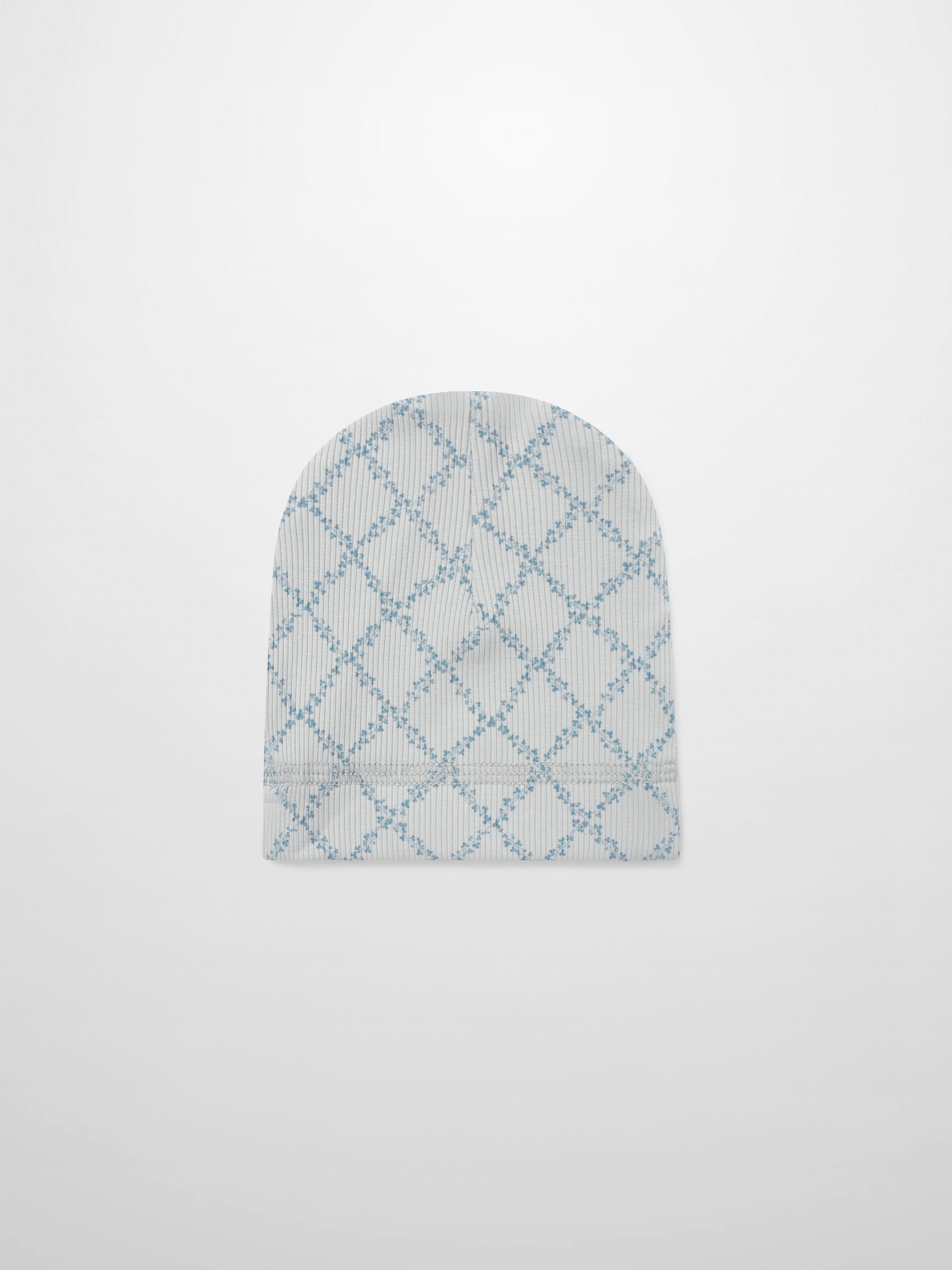 Blue Leaf Hat for boys by Adee; gray knit with blue lattice pattern
