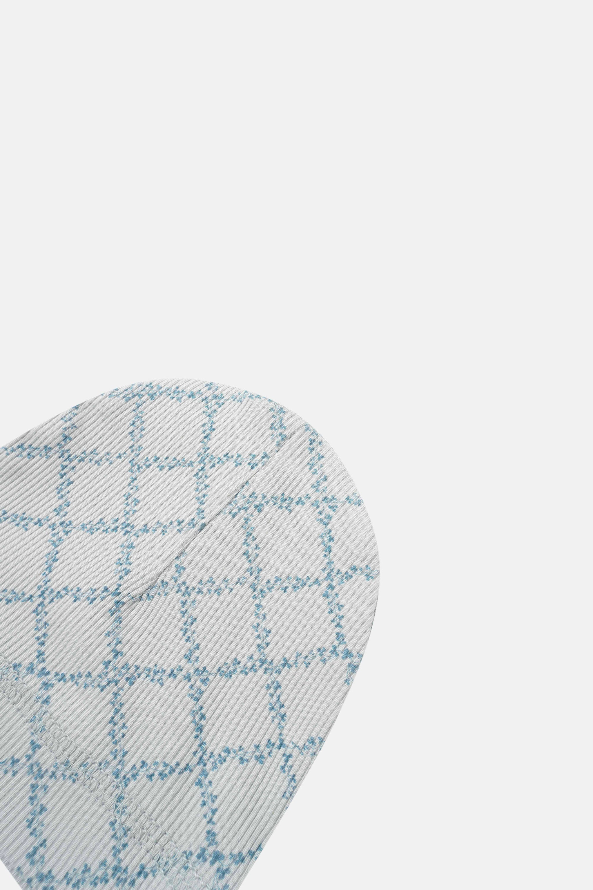 Blue Leaf Hat for boys by Adee; light gray fabric with blue plaid pattern
