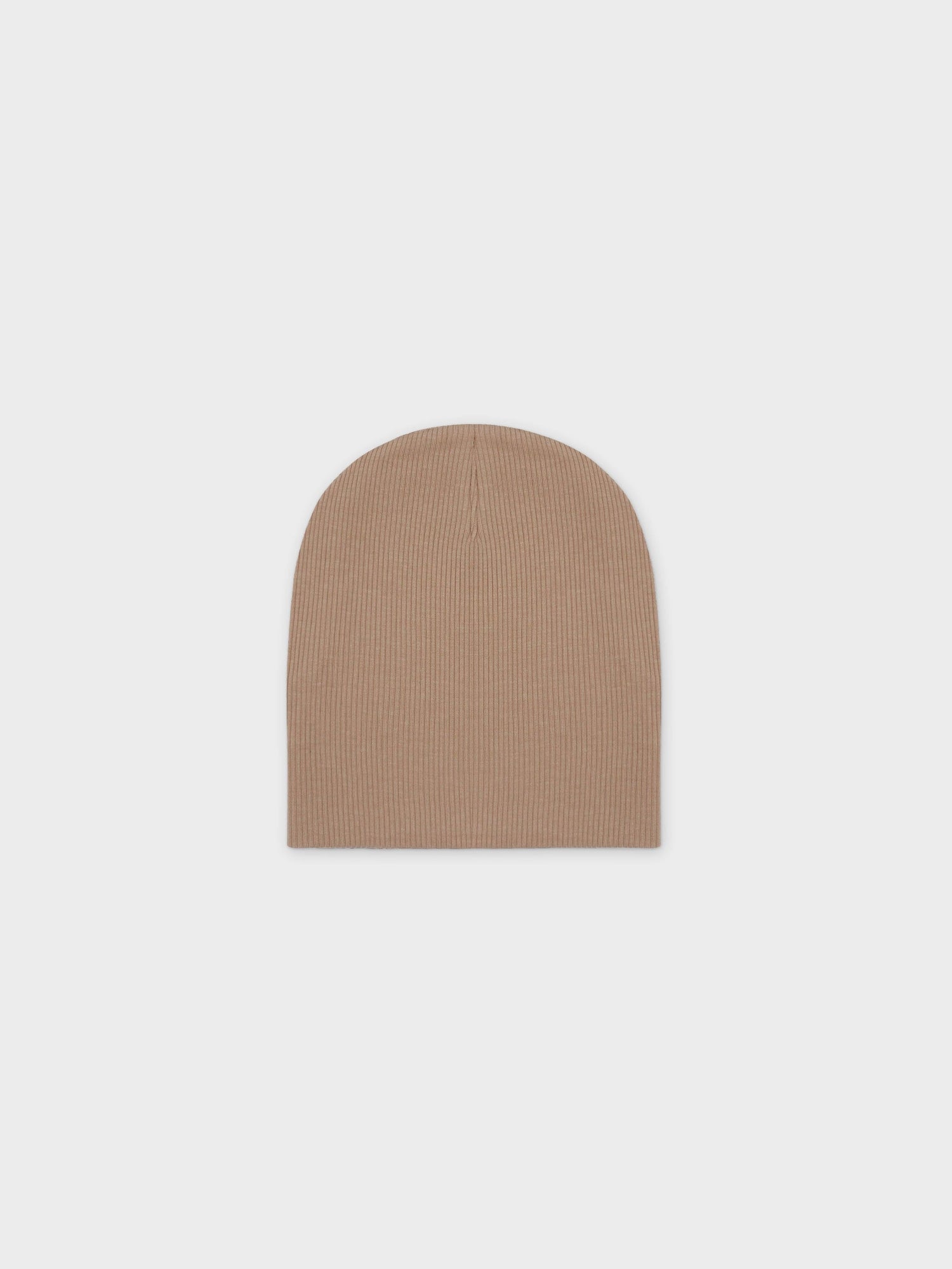 Thin ribbed beige baby hat